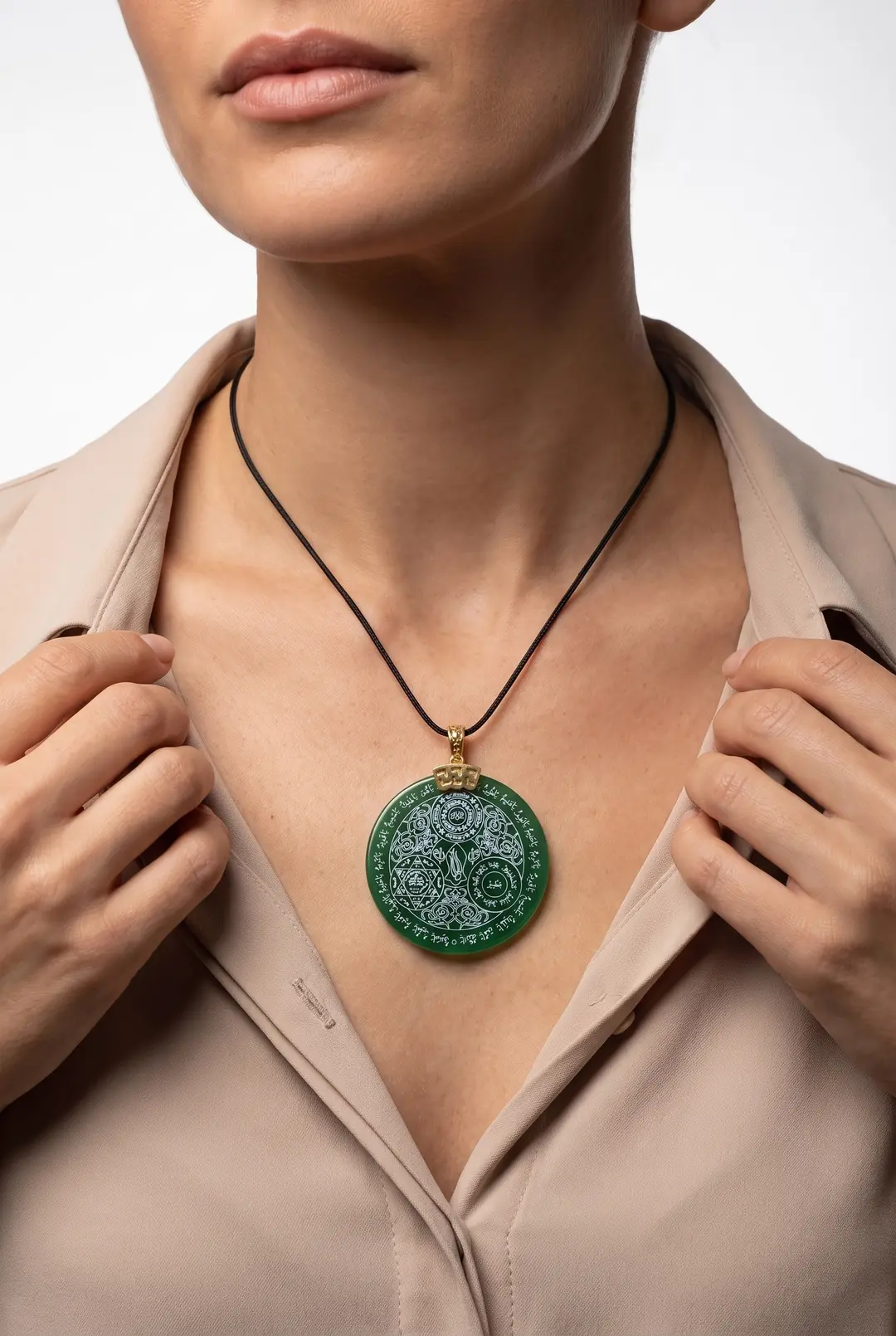 Round Agate Green Natural Stone Necklace for Women