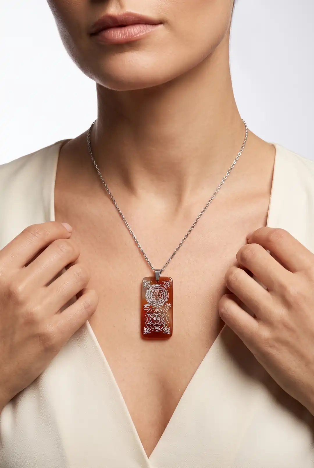 Sır-ı Akik Rectangular Necklace Red Premium Series Women's Use