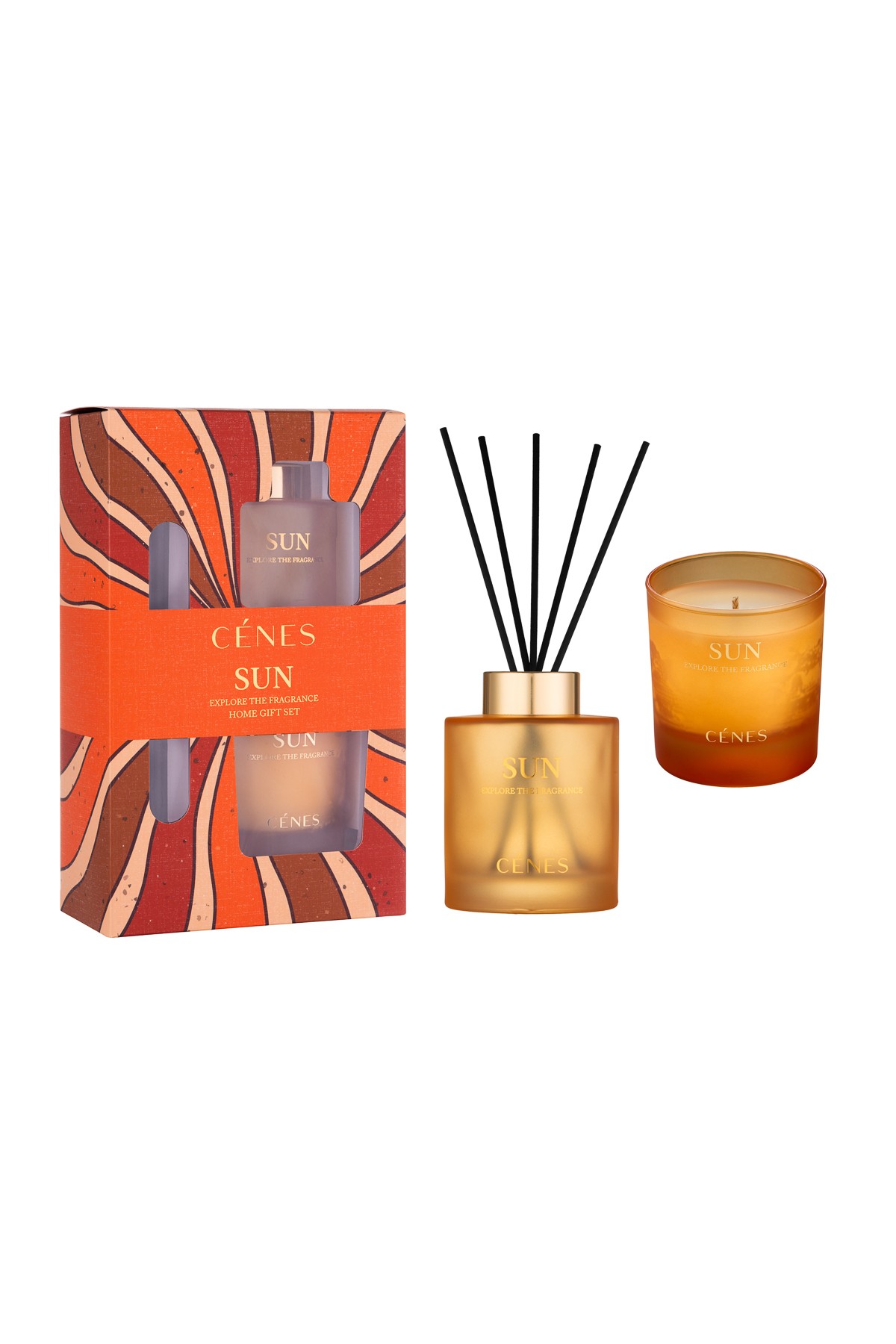 Sun Reed Diffuser 200 ml Candle 200 G Gift Set- Çubuklu Oda Kokusu Mum Hediye Seti