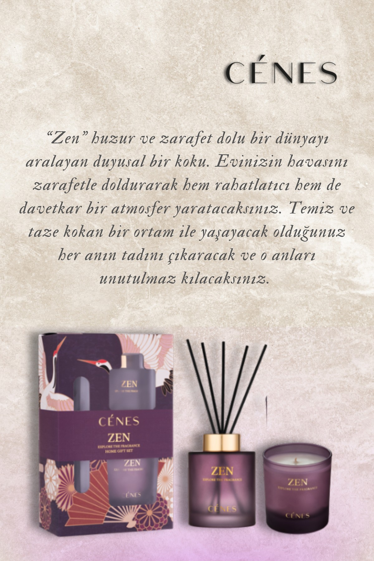 Zen Reed Diffuser 200 ml + Candle 200 g Gift Set/ Çubuklu Oda Kokusu+Mum Hediye Seti