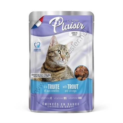 PLAISIR Yetişkin Kedi Konservesi Alabalık ve Karidesli 100 Gr