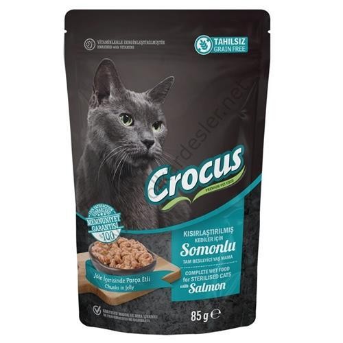 Crocus Tahılsız Kısırlaştırılmış Kedi Somonlupouch Jöleli Yaş Mama 85 G