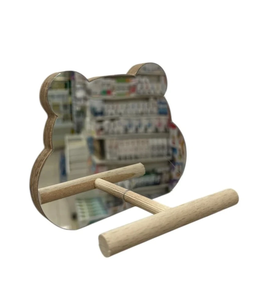 White Road Aynalı Panda  Ahşap Kuş Oyuncağı