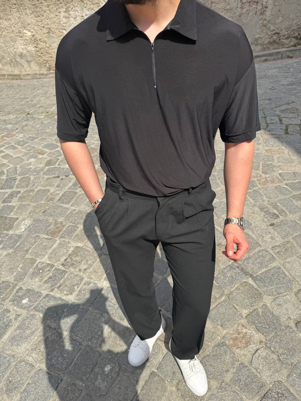 Modal Kumaş Fermuarlı Polo Yaka T-Shirt