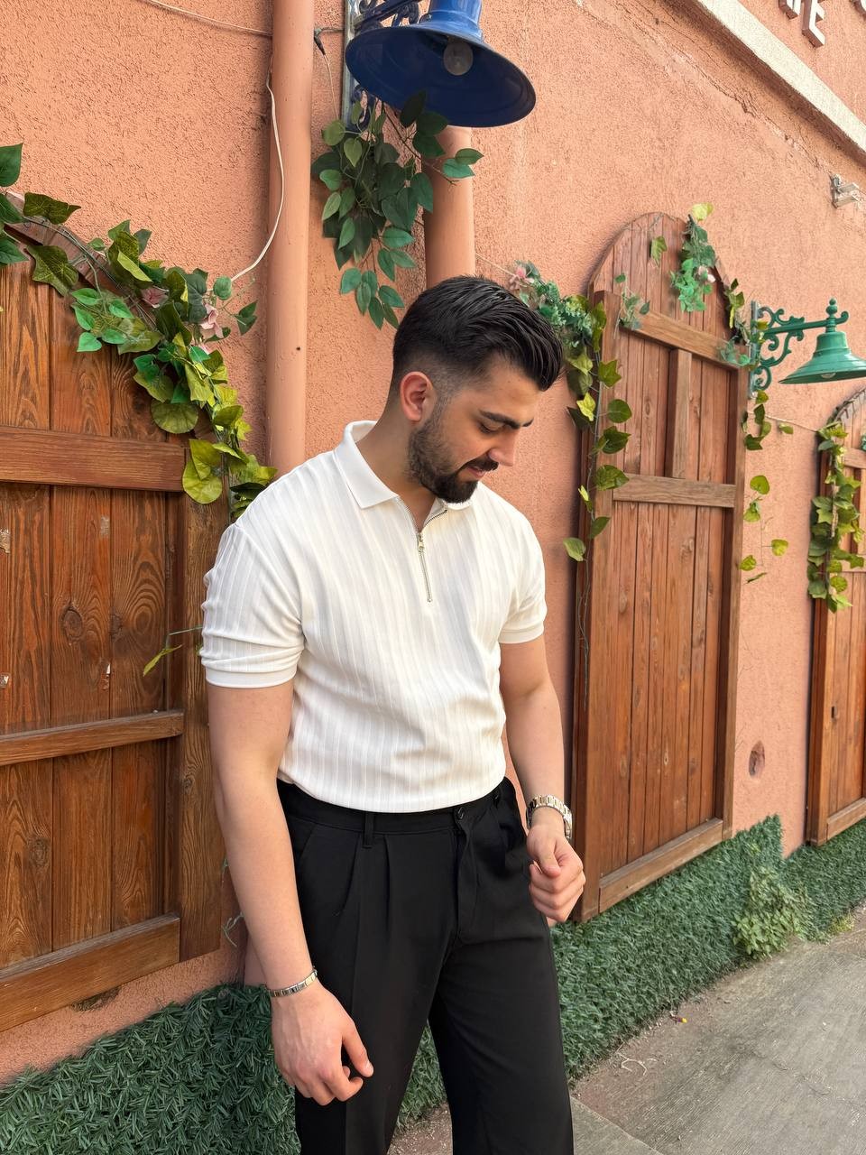 Kol Ribanalı Tişört  - beyaz