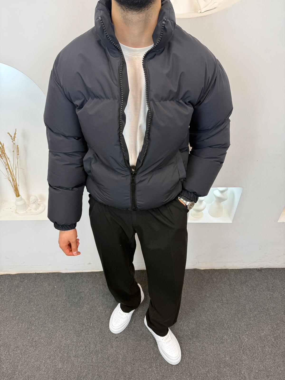 Owersize Şişme Mont - Siyah