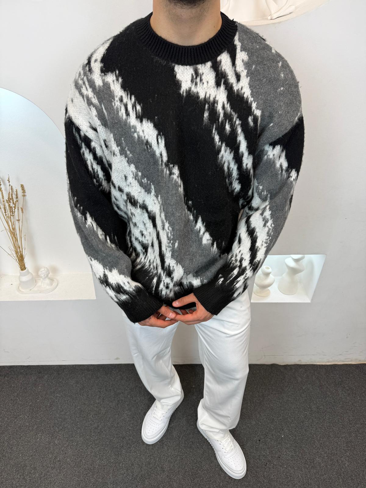 Soyut Degrade Desen Kazak - Siyah/Gri