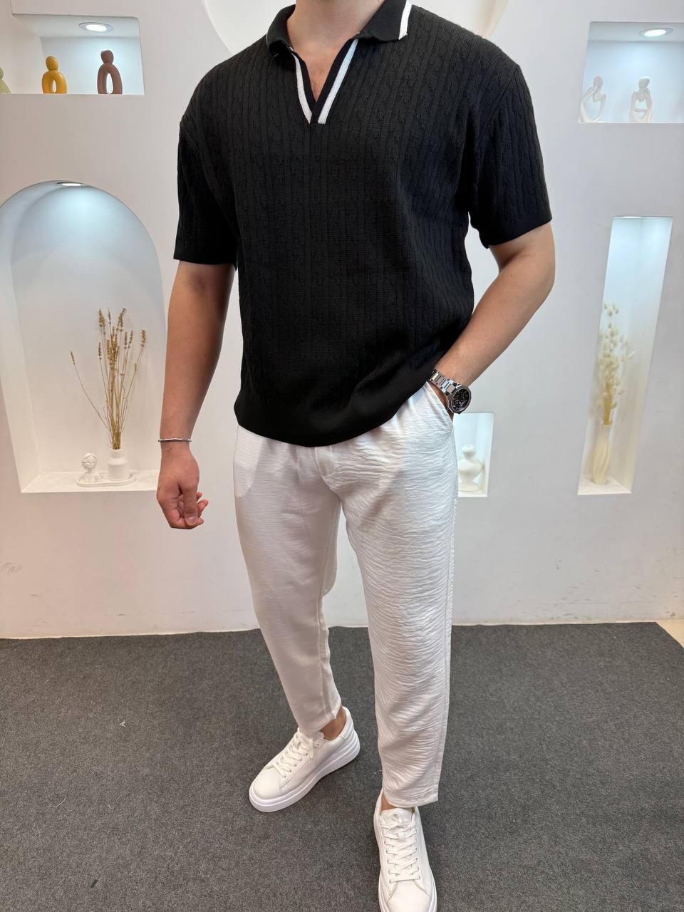 Triko Polo Yaka Desenli T-Shirt