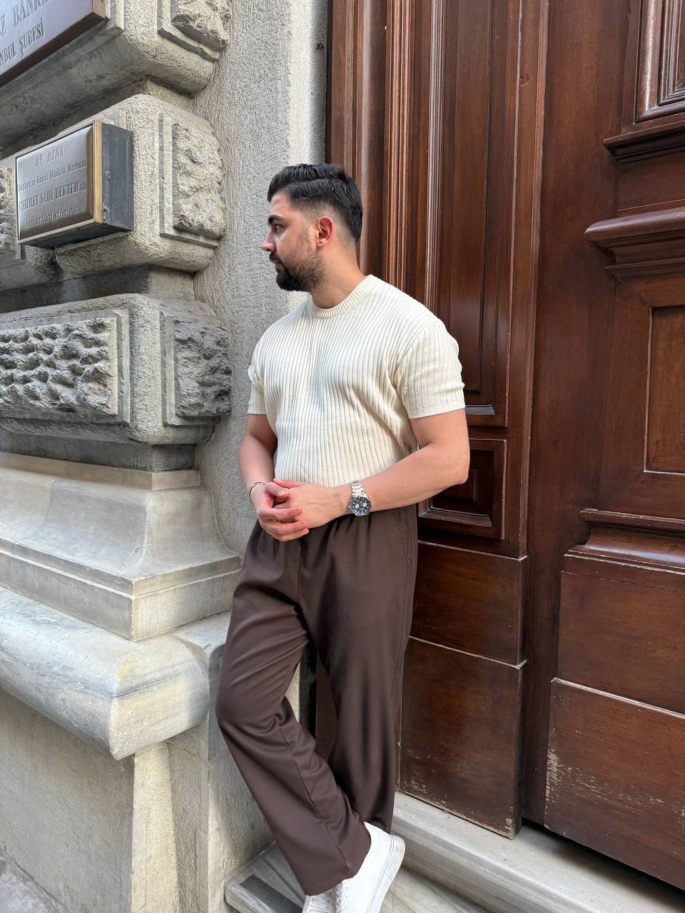 Oversize Triko T-Shirt - beyaz