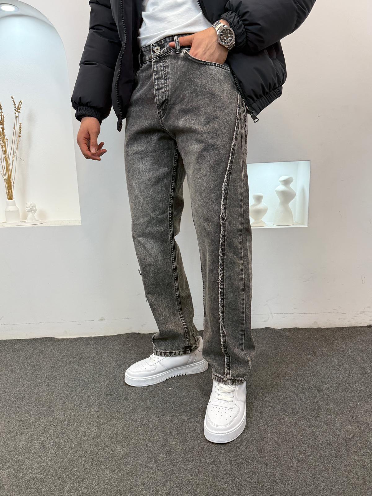 Yıkamalı Baggy Jeans - Gri