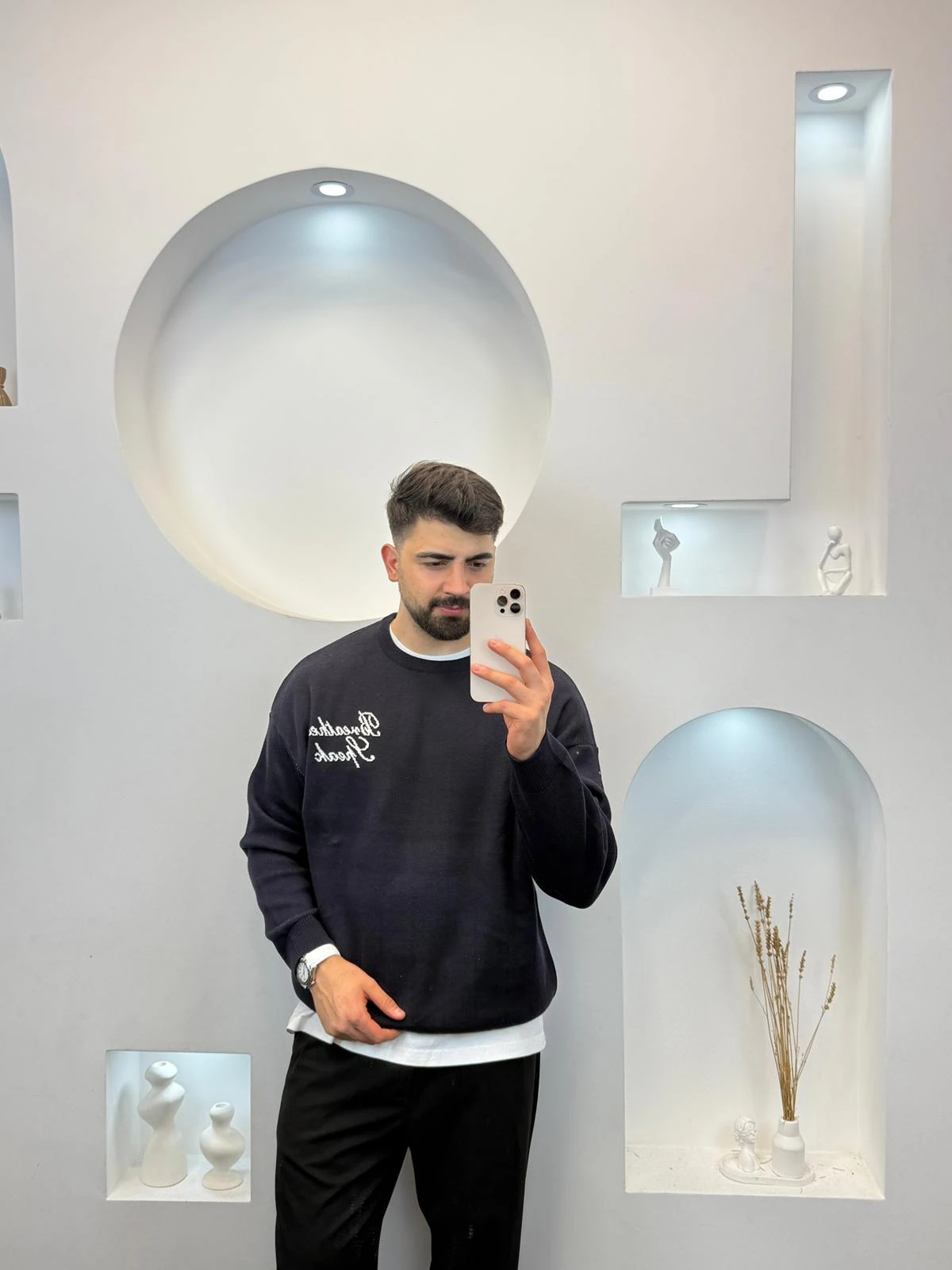 Owersize Yazı Detaylı Triko - Lacivert