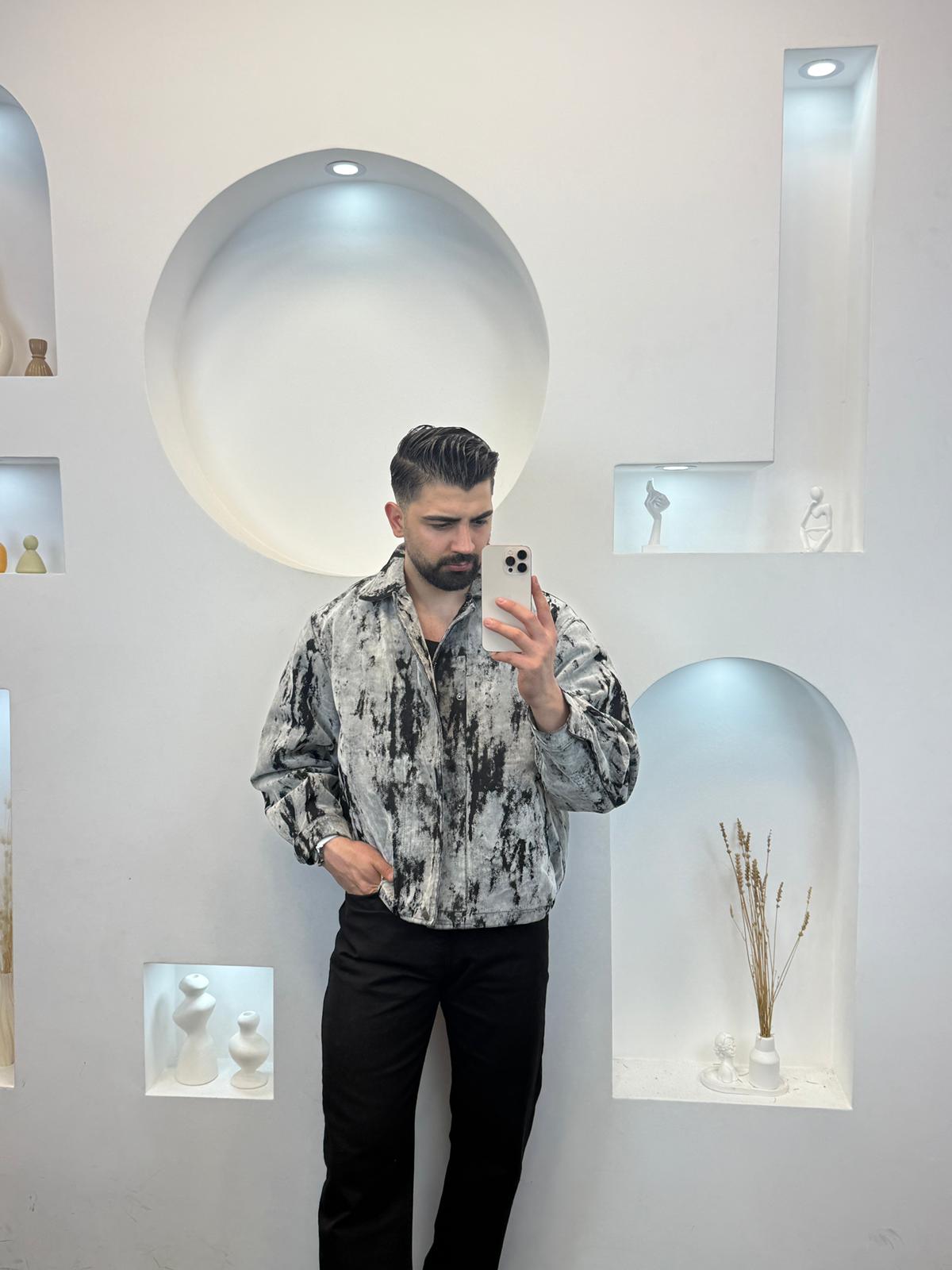 Abstract Desenli Ceket - Gri/Siyah