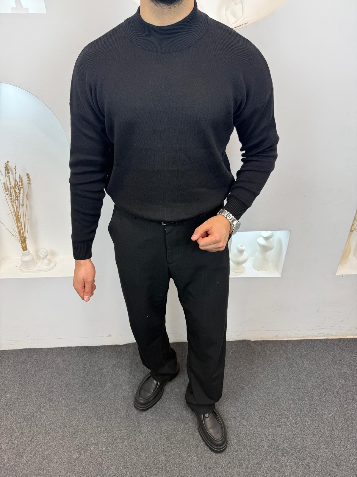 Owersize Yarım Balıkçı - Siyah