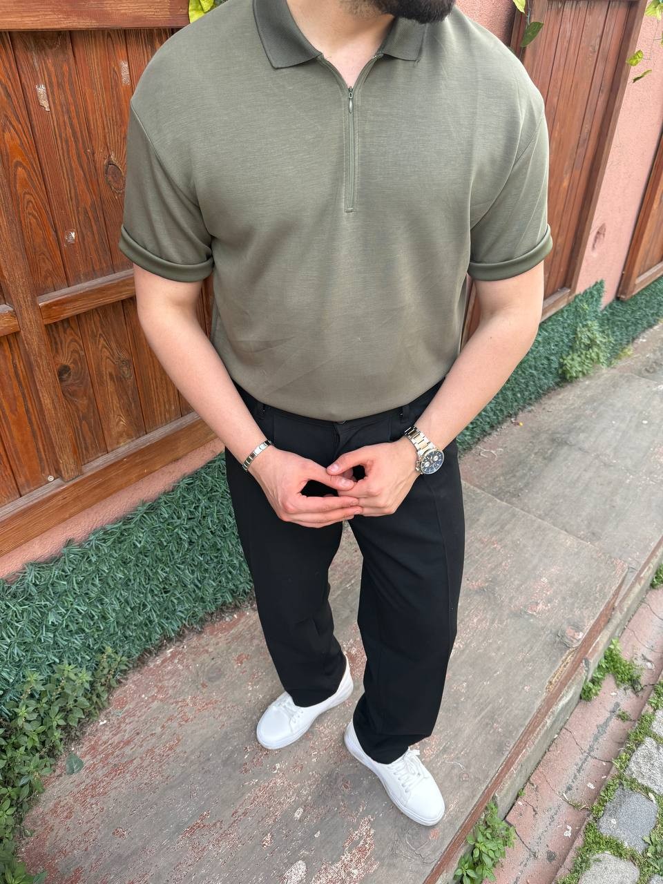 Owersize Scuba Kumaş Yakalı Tişört 