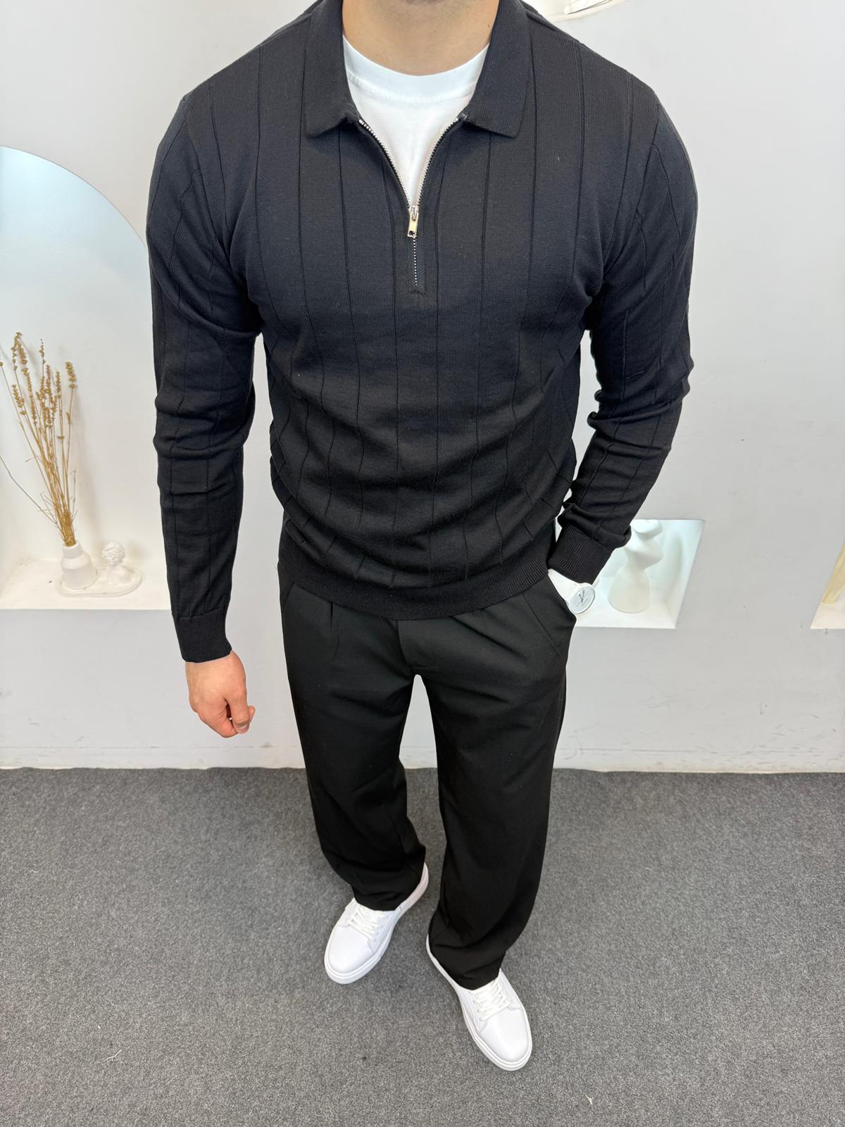 DPP Yarım Fermuarlı Triko - Siyah