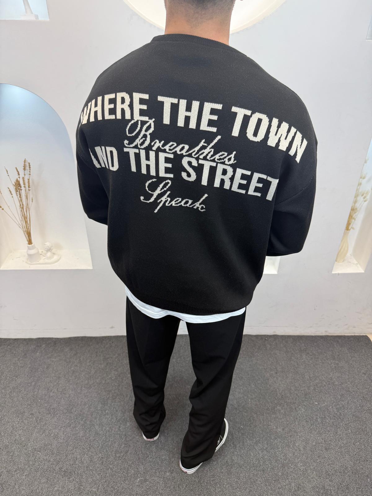 Owersize Yazı Detaylı Triko