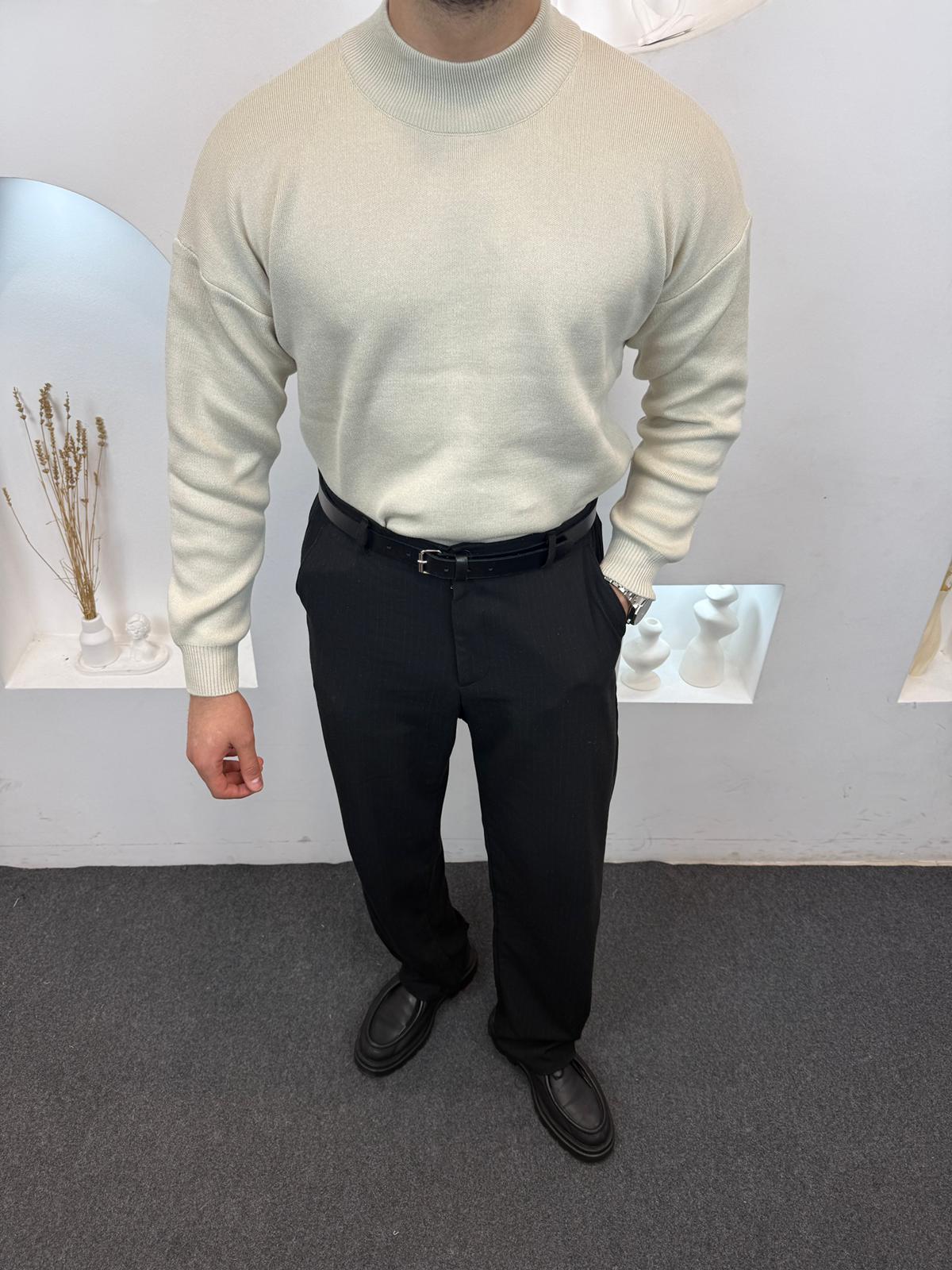 Owersize Yarım Balıkçı - Krem