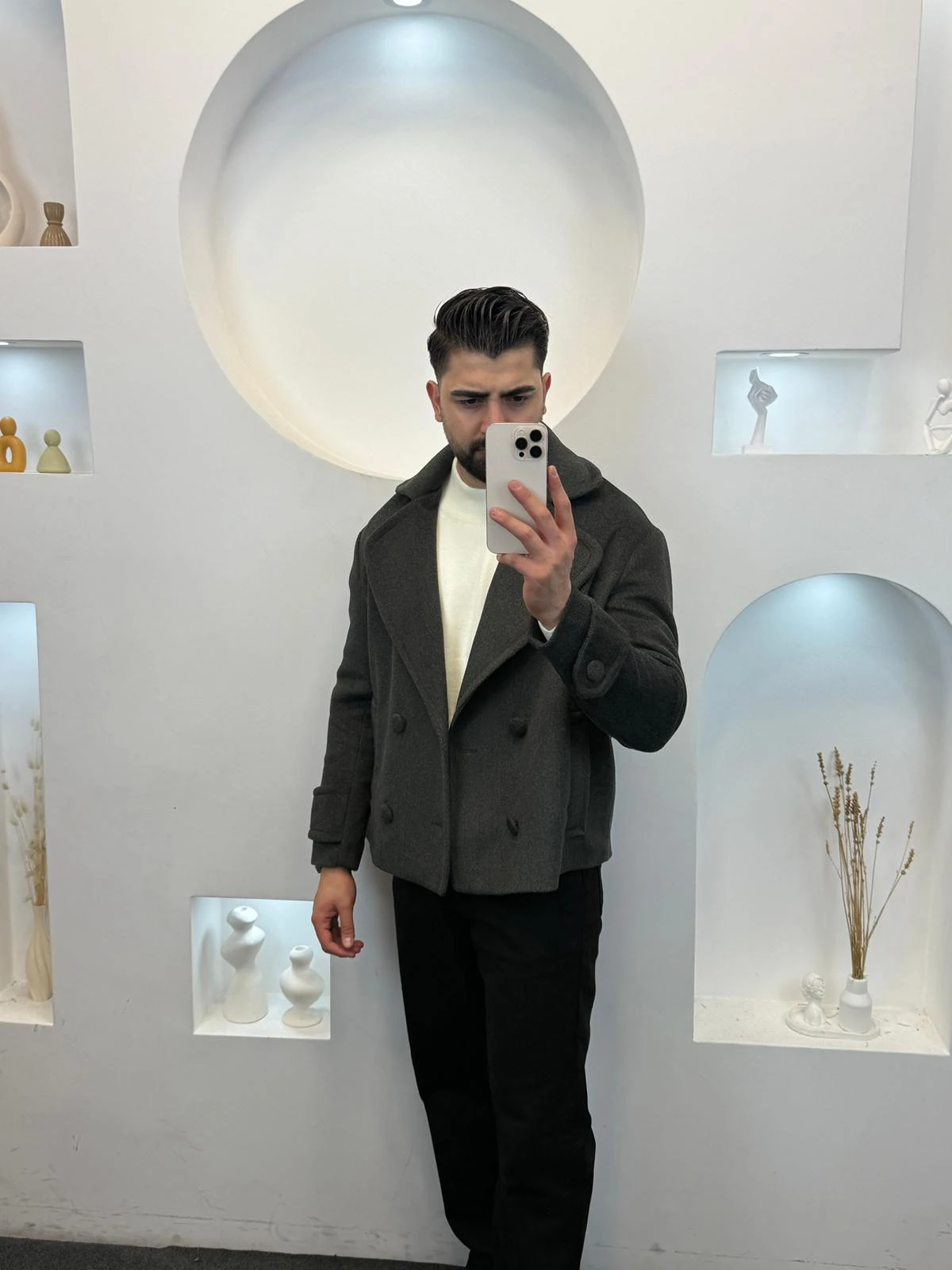 Crop Fit Kaşe Ceket - Antrasit Gri