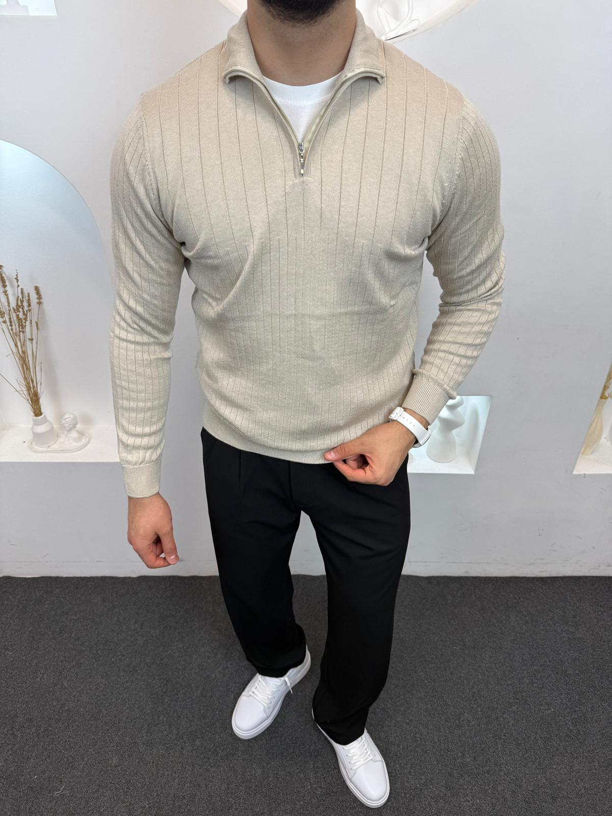 DP Yarım Fermuarlı Triko - Bej