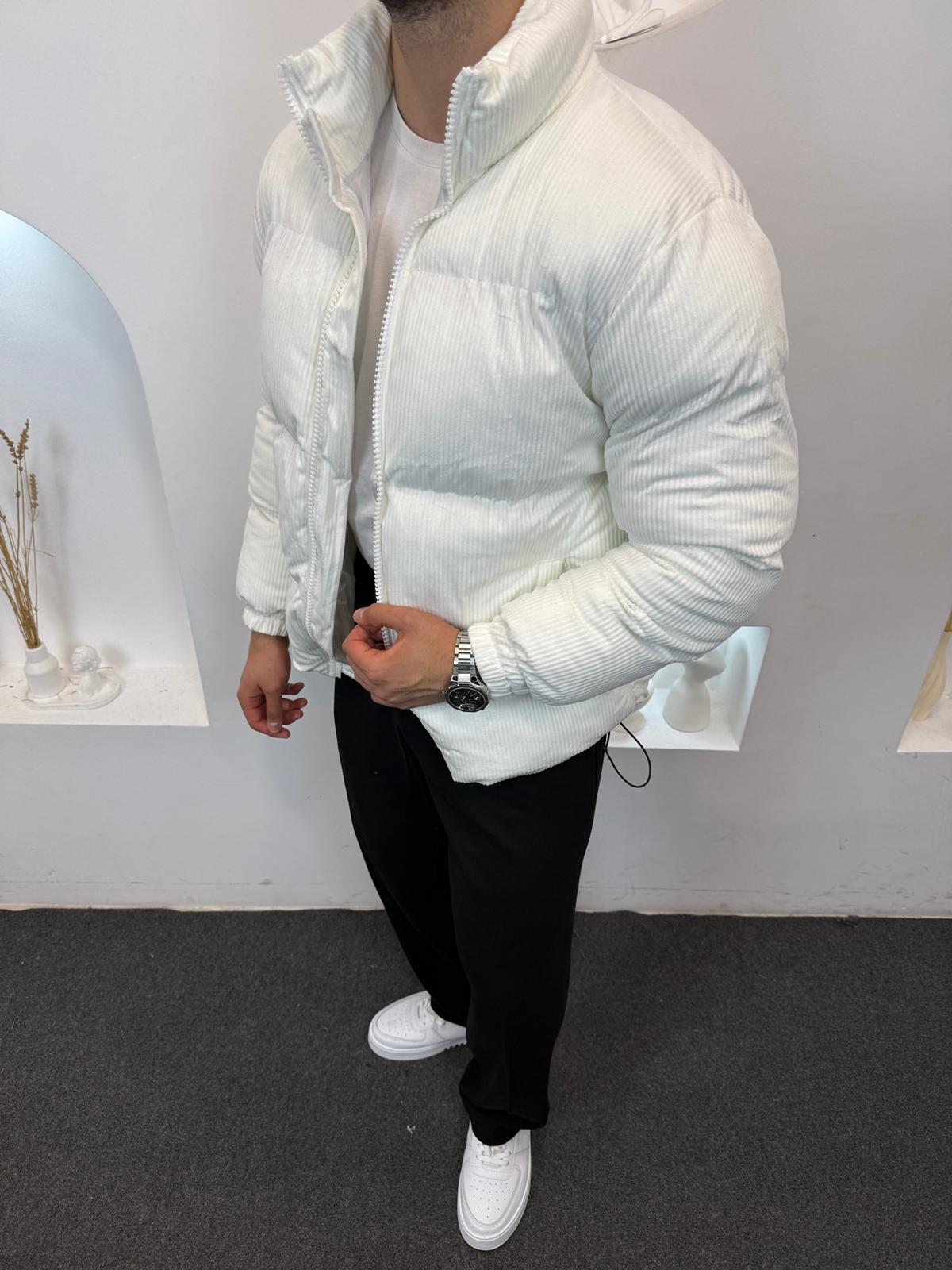 Kadife Şişme Mont - Beyaz