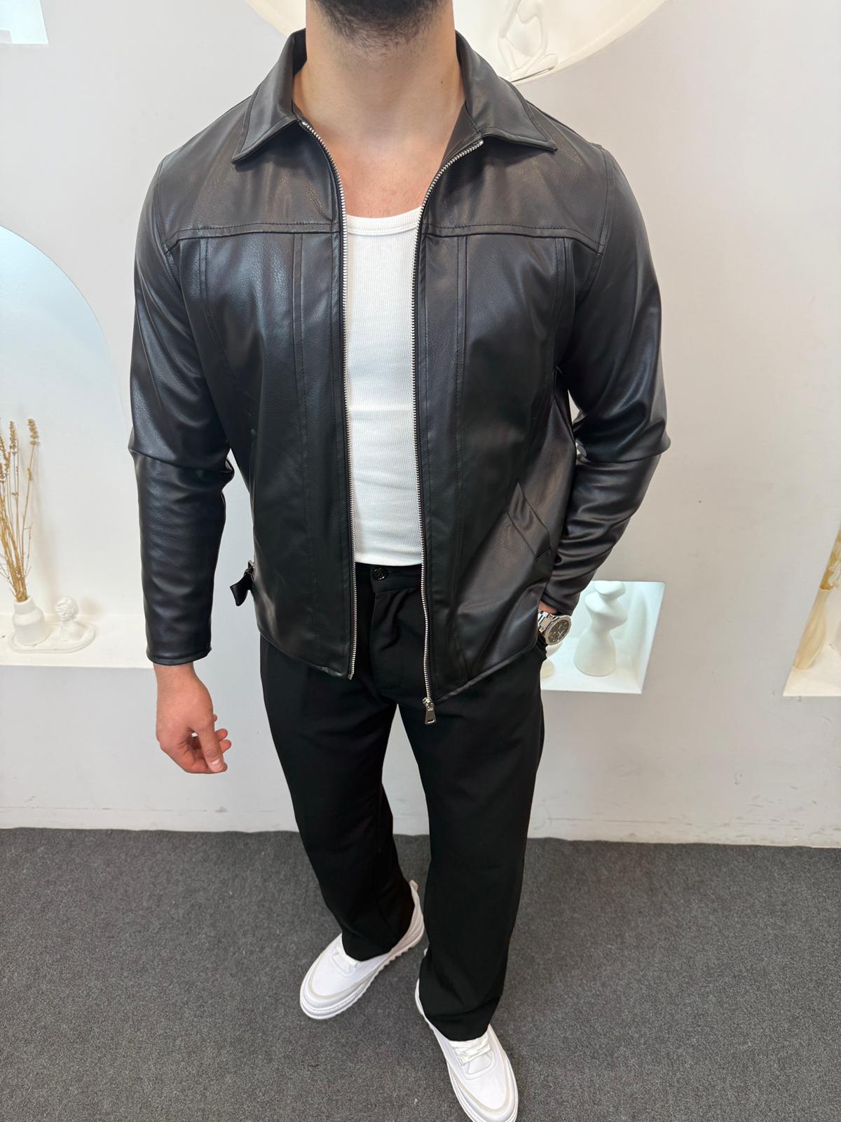 Gr Suni Deri Ceket - Siyah