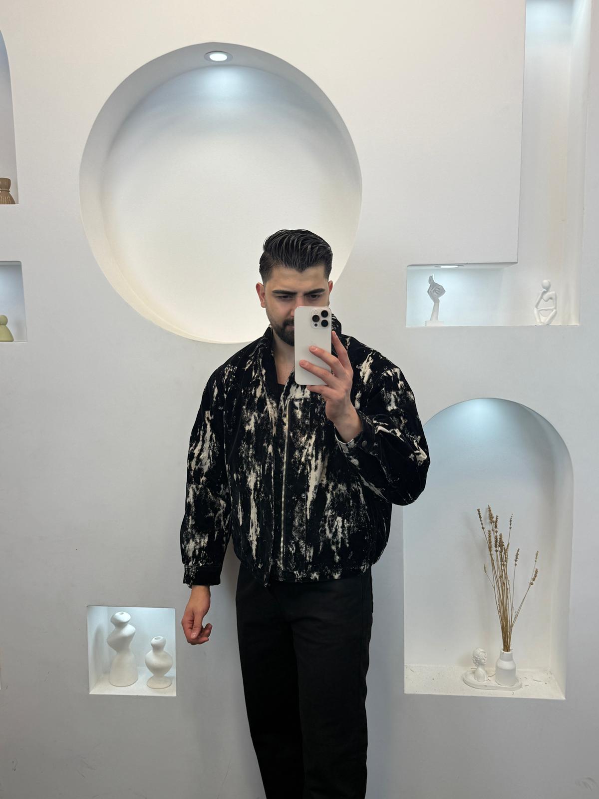 Abstract Desenli Ceket - Siyah/Bej