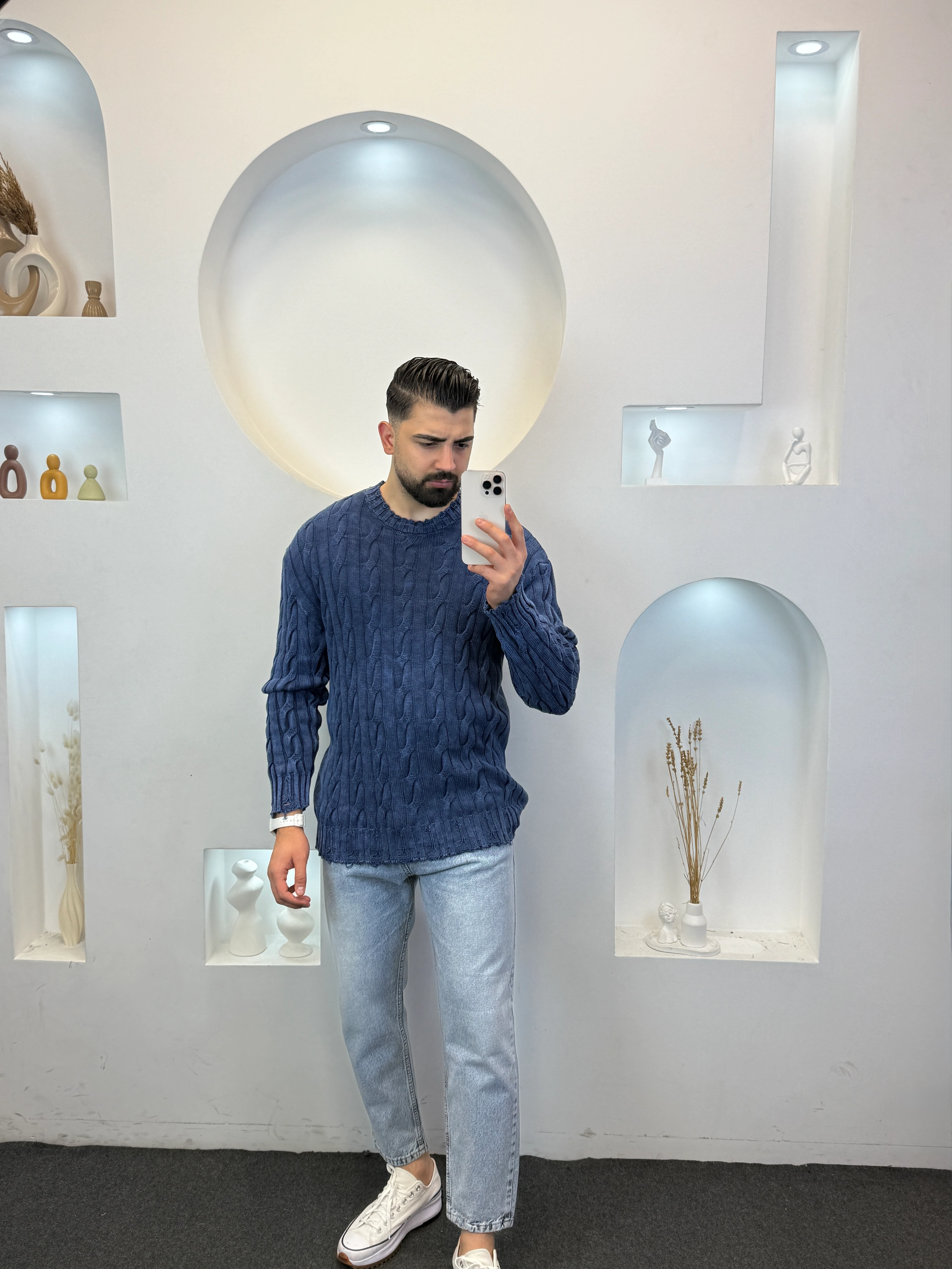 Saç Örgü Yıkamalı Kazak