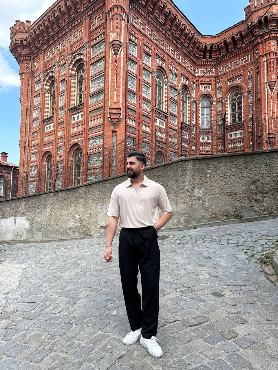 Modal Kumaş Fermuarlı Polo Yaka T-Shirt - bej