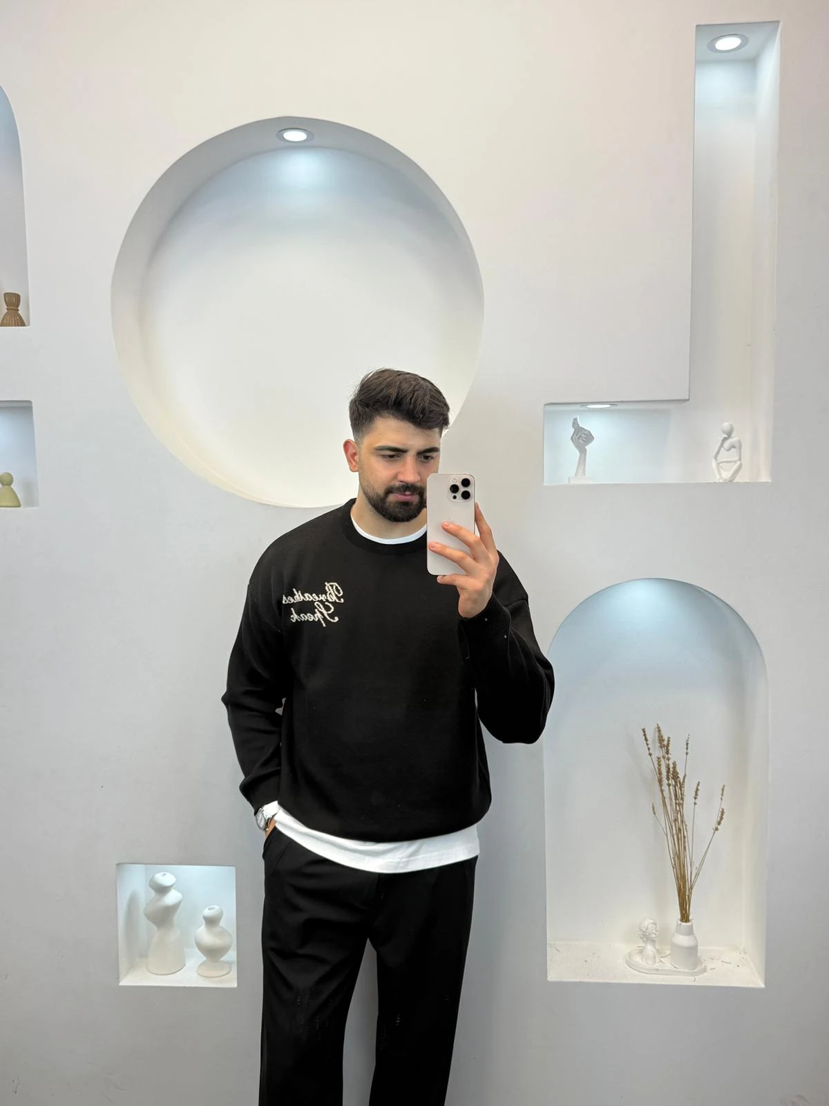 Owersize Yazı Detaylı Triko - Siyah