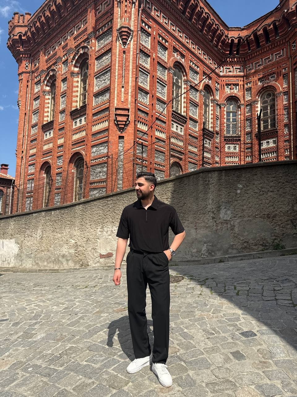 Modal Kumaş Fermuarlı Polo Yaka T-Shirt - Siyah