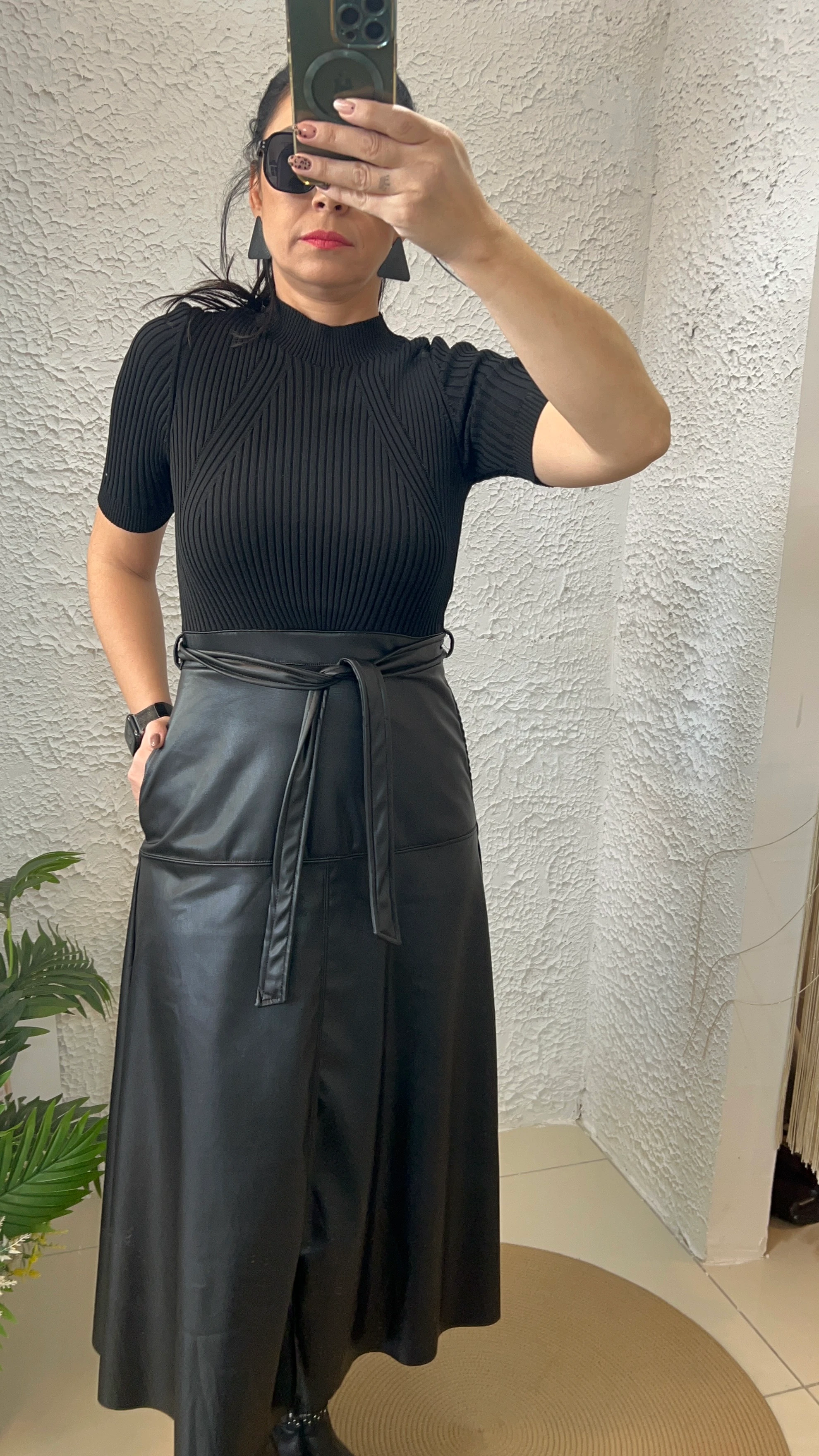 Siyah Deri Etekli Elbise