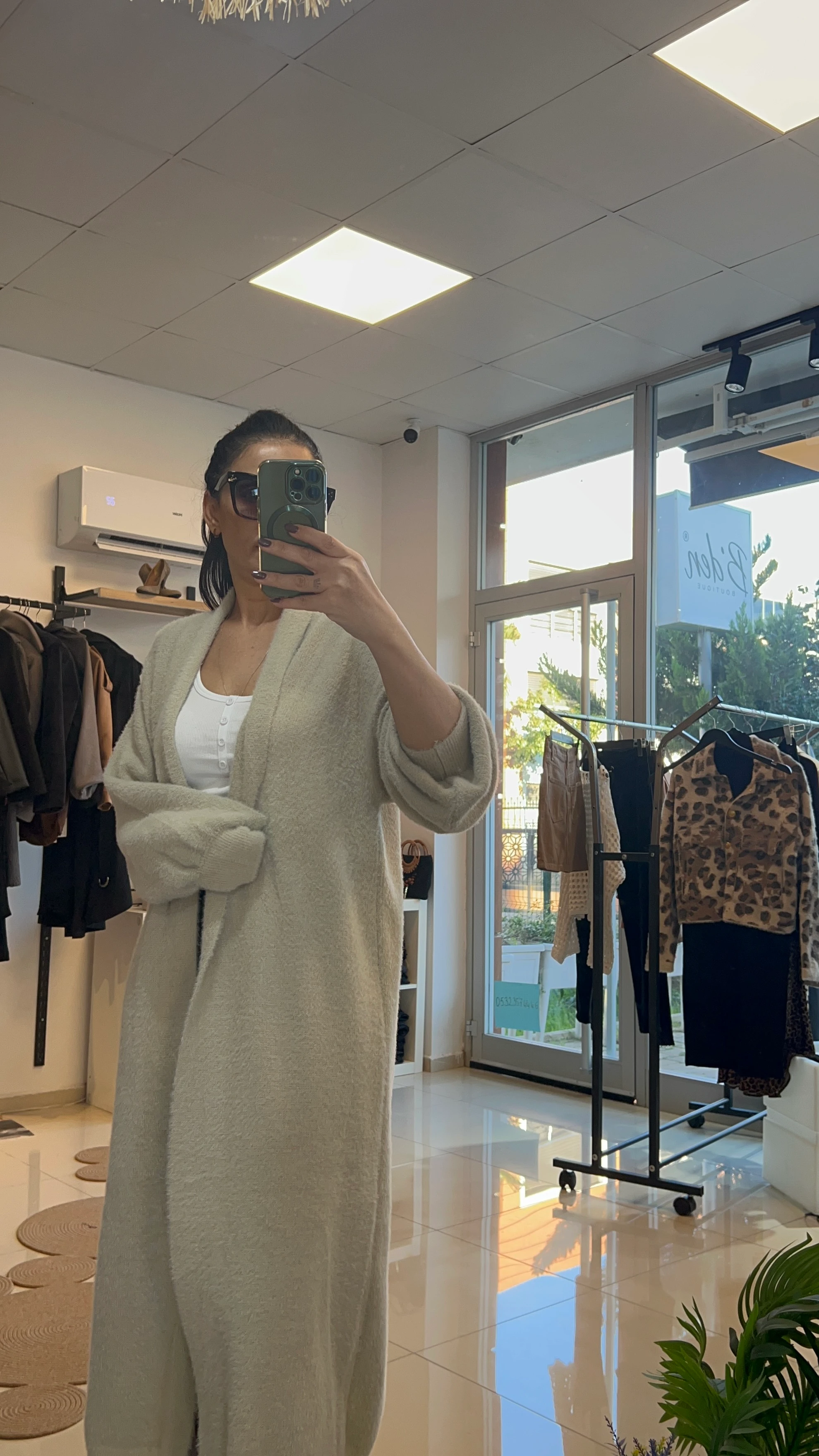 TAŞ RENGİ UZUN CEKET