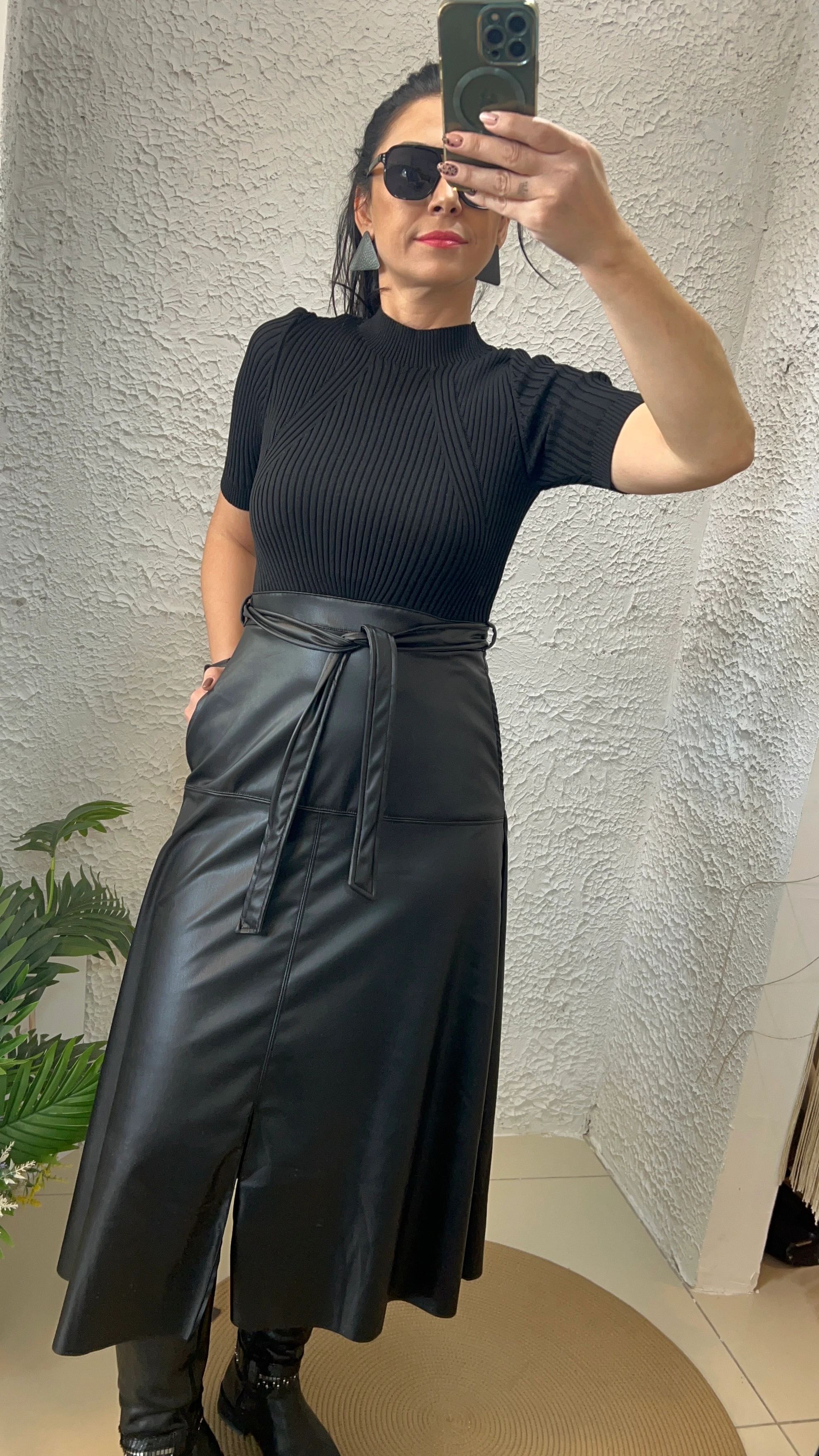 Siyah Deri Etekli Elbise