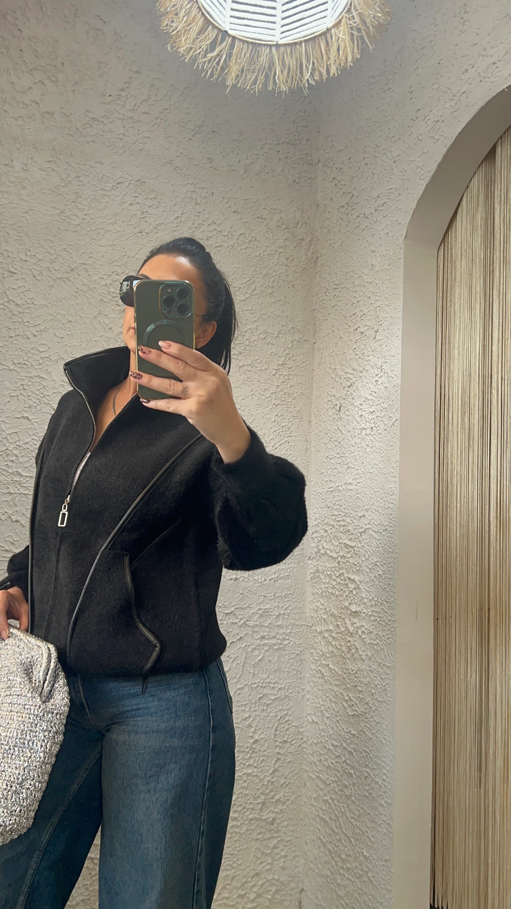 Tay Tüylü Deri Detaylı Ceket