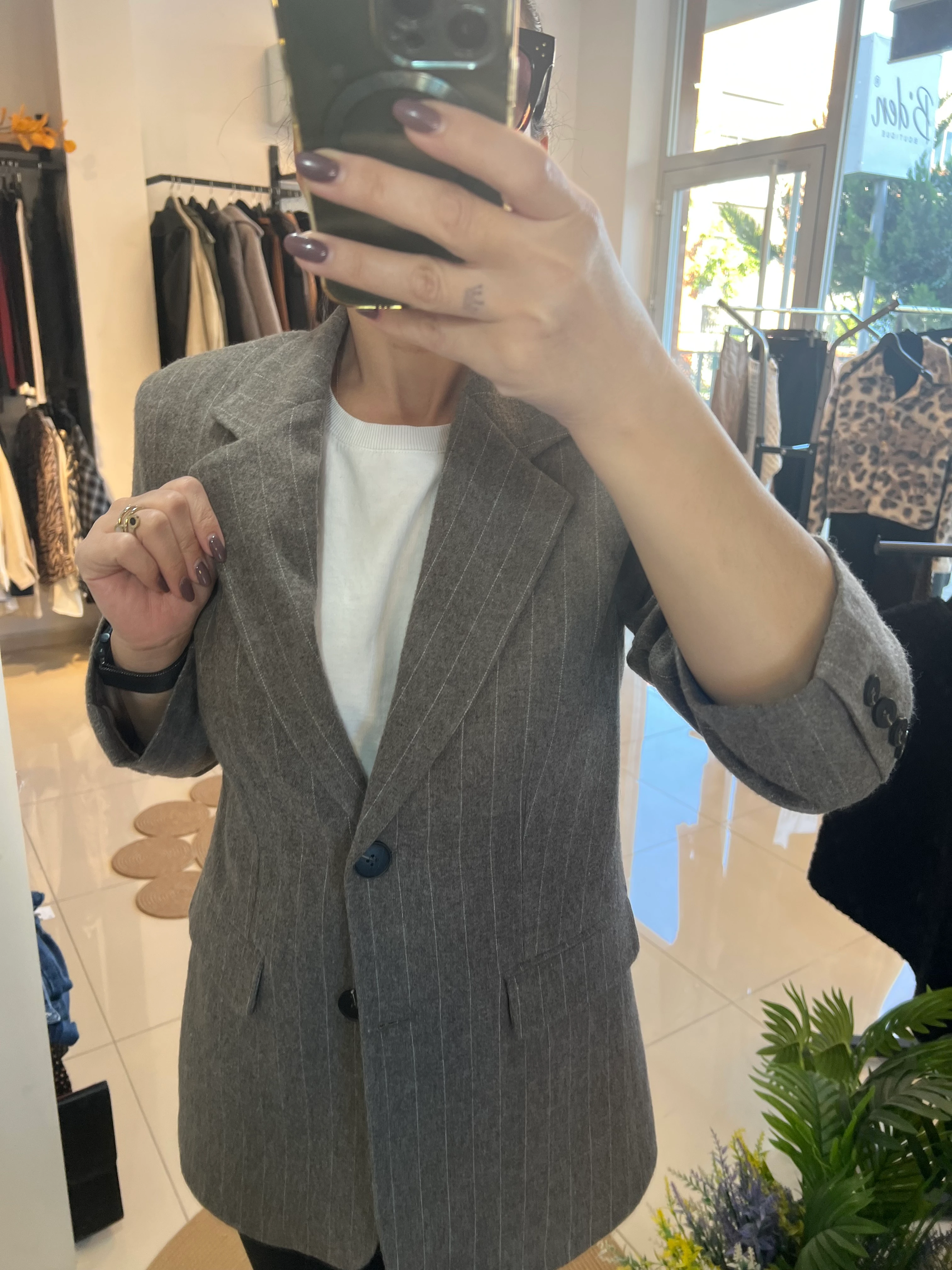 AÇIK KAHVE ÇİZGİLİ KAŞE BLAZER