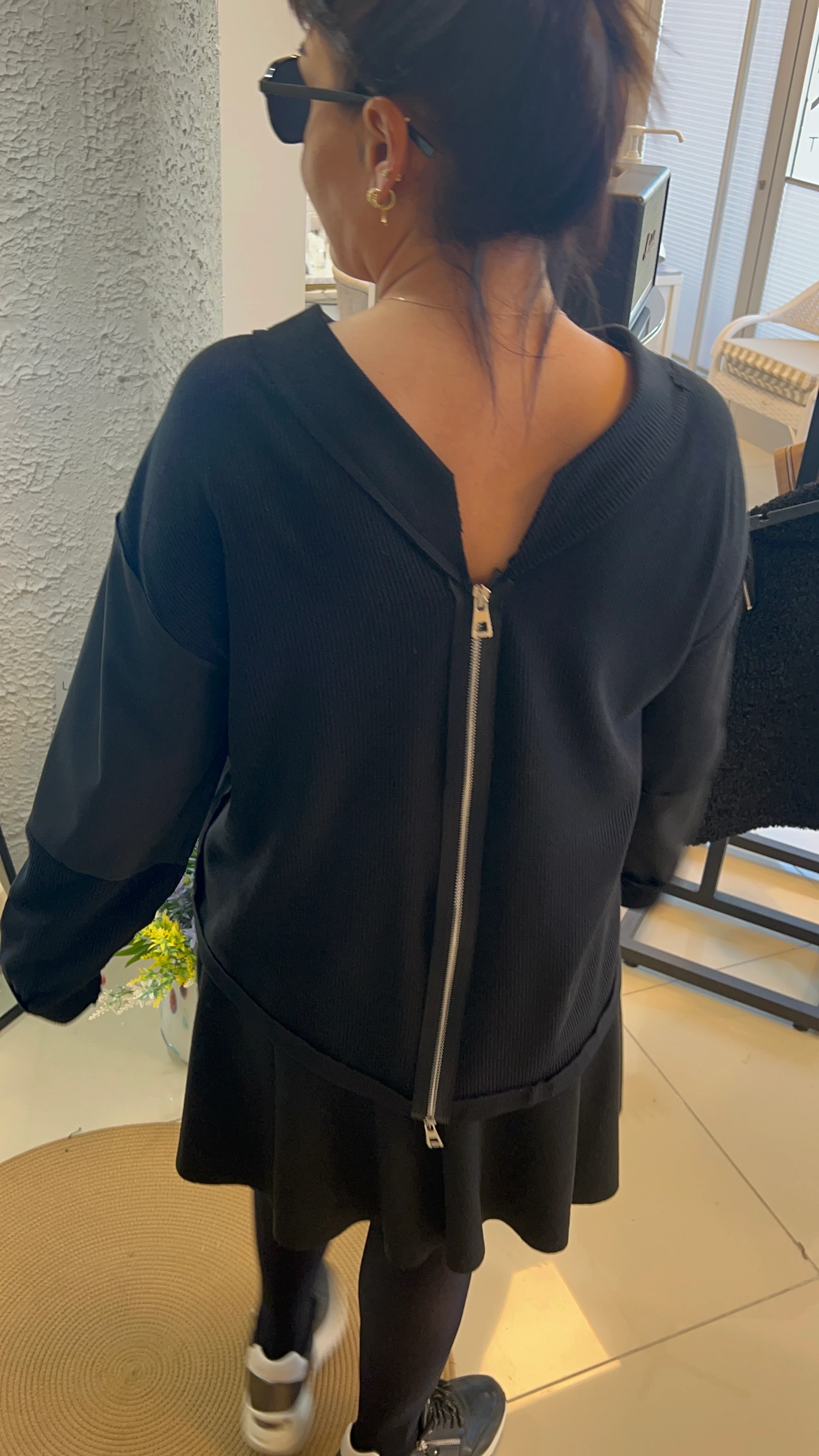 Siyah Fermuar Detaylı Triko Bluz