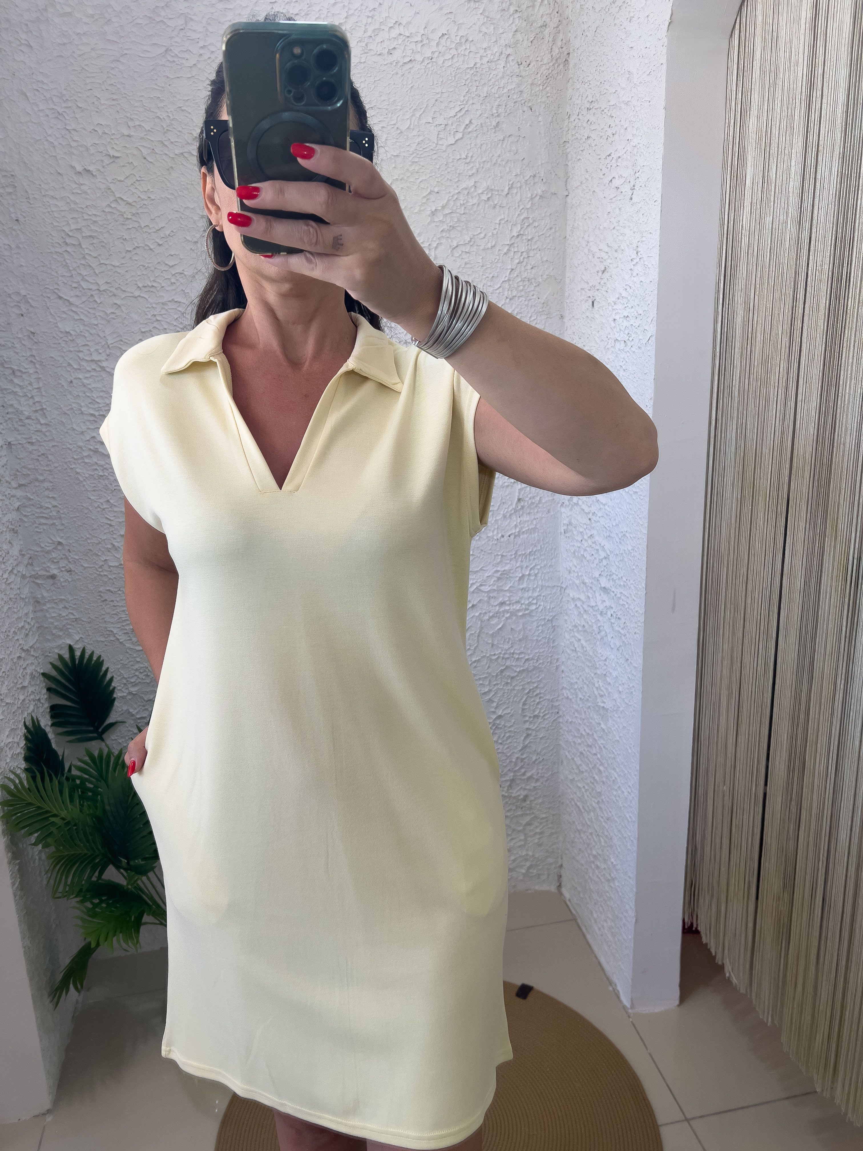 POLO YAKA PENYE ELBİSE-SARI