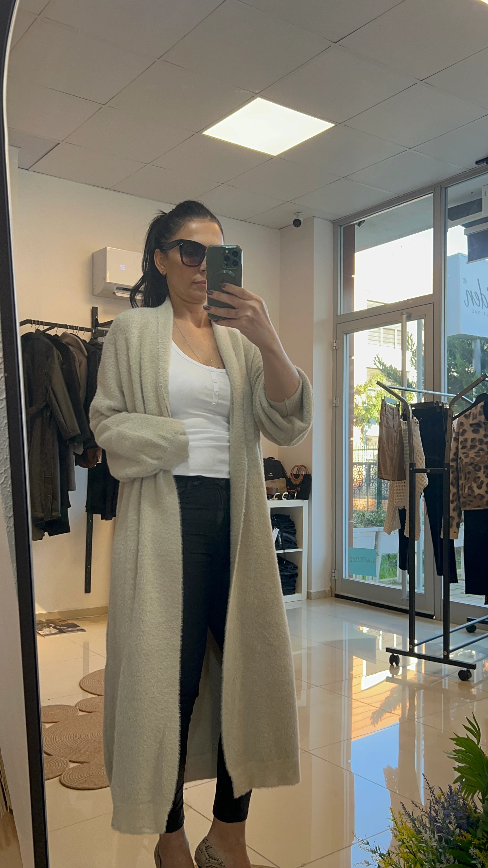 TAŞ RENGİ UZUN CEKET