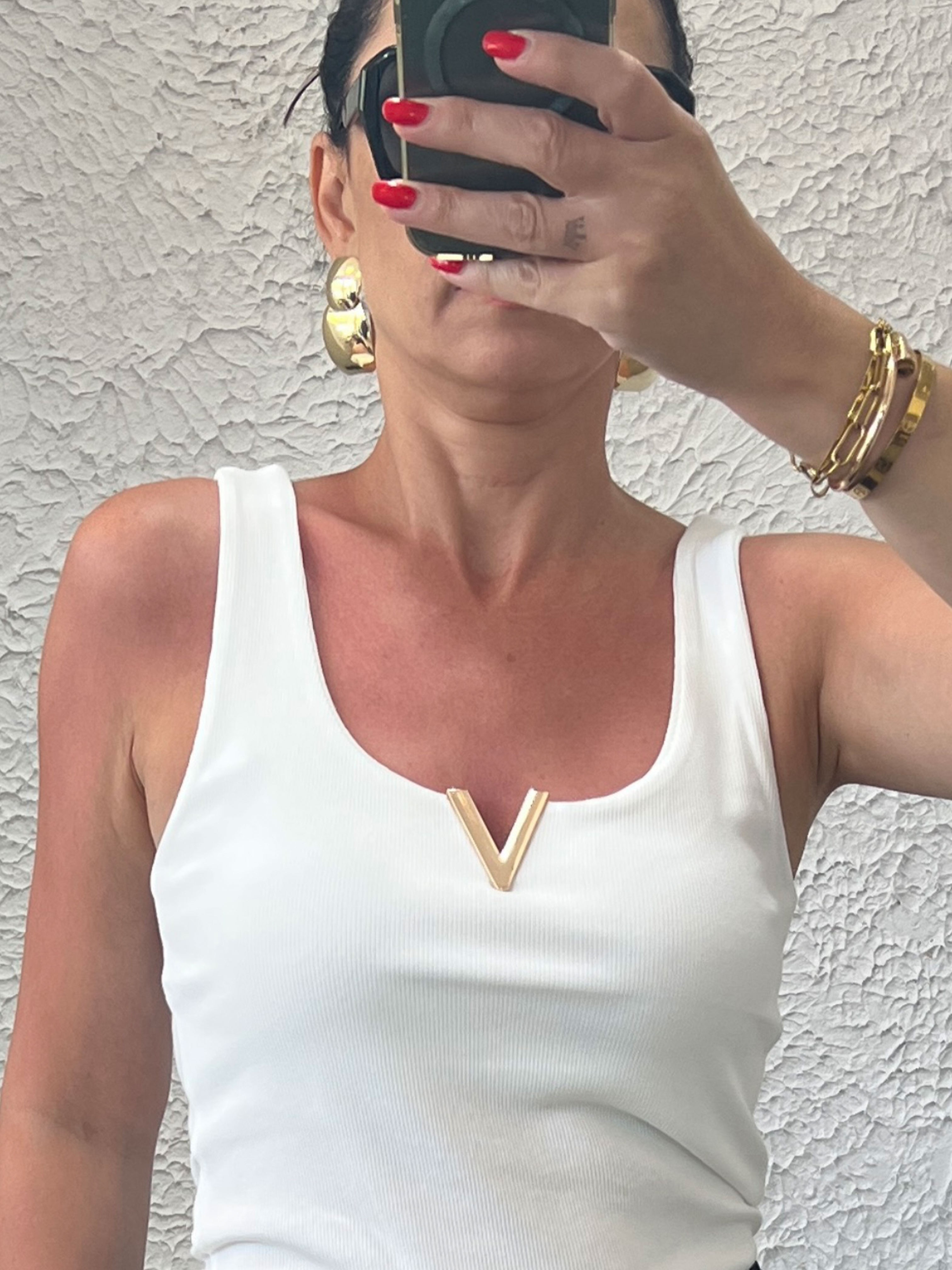 YAKA V DETAYLI BODY-BEYAZ