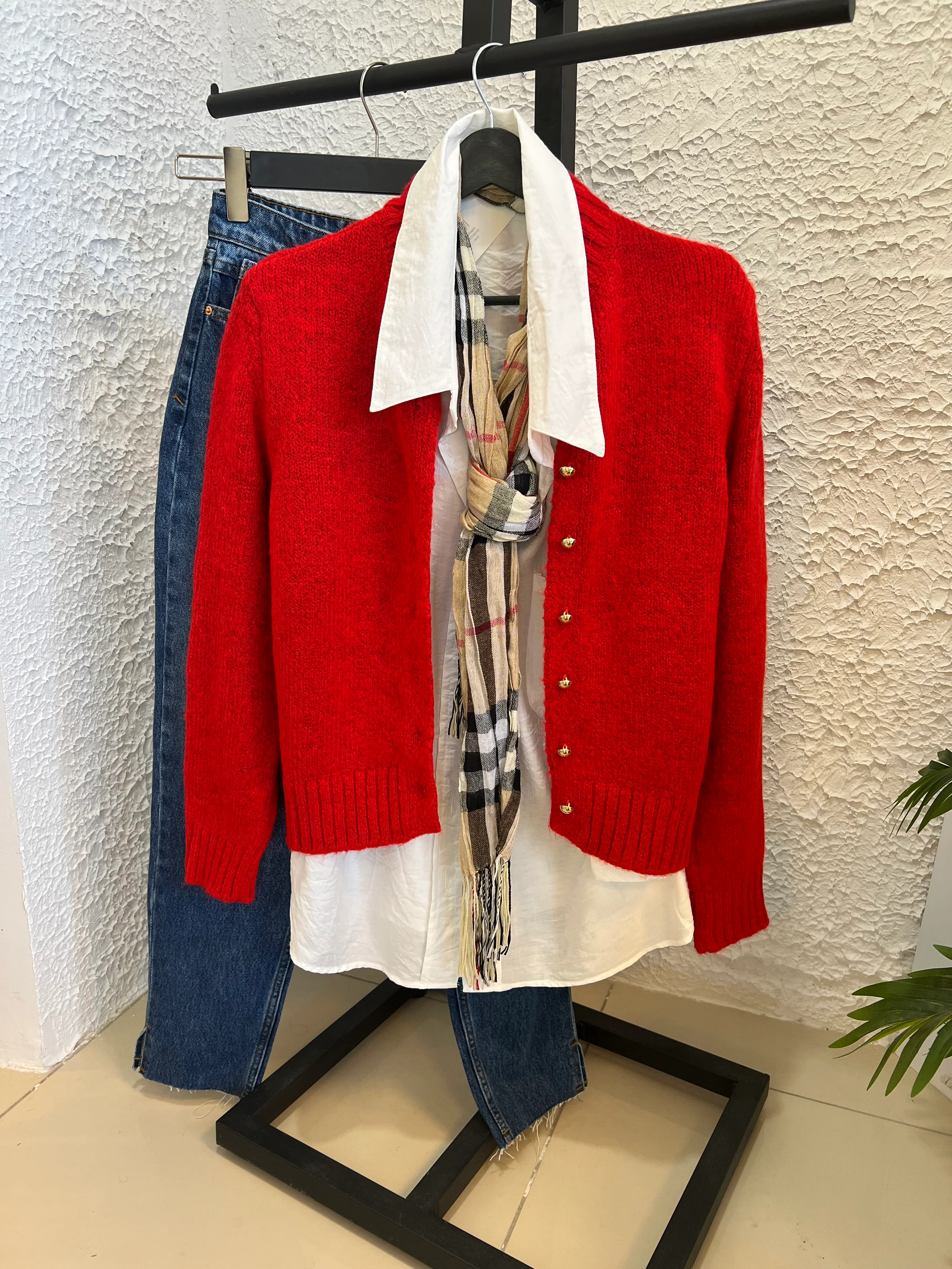 Kırmızı Gold Düğme Detaylı Ceket 