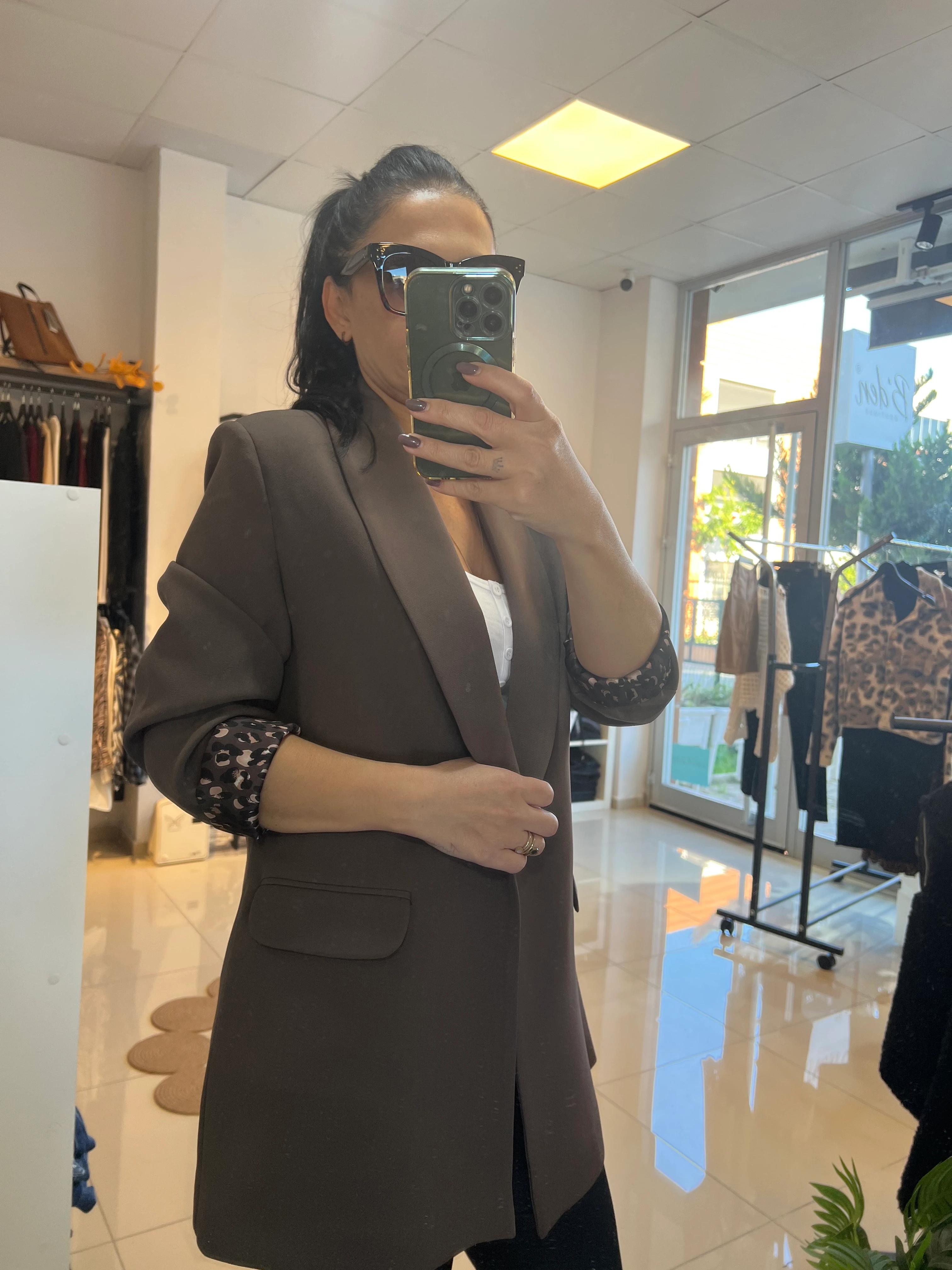 KAHVE KOLLARI LEOPARLI BLAZER