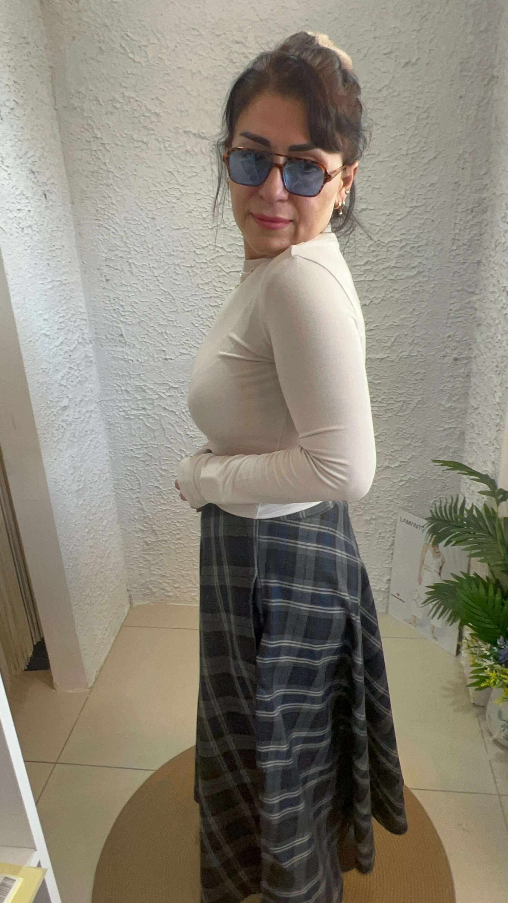 Lacivert Ekose Maxi Kloş Etek