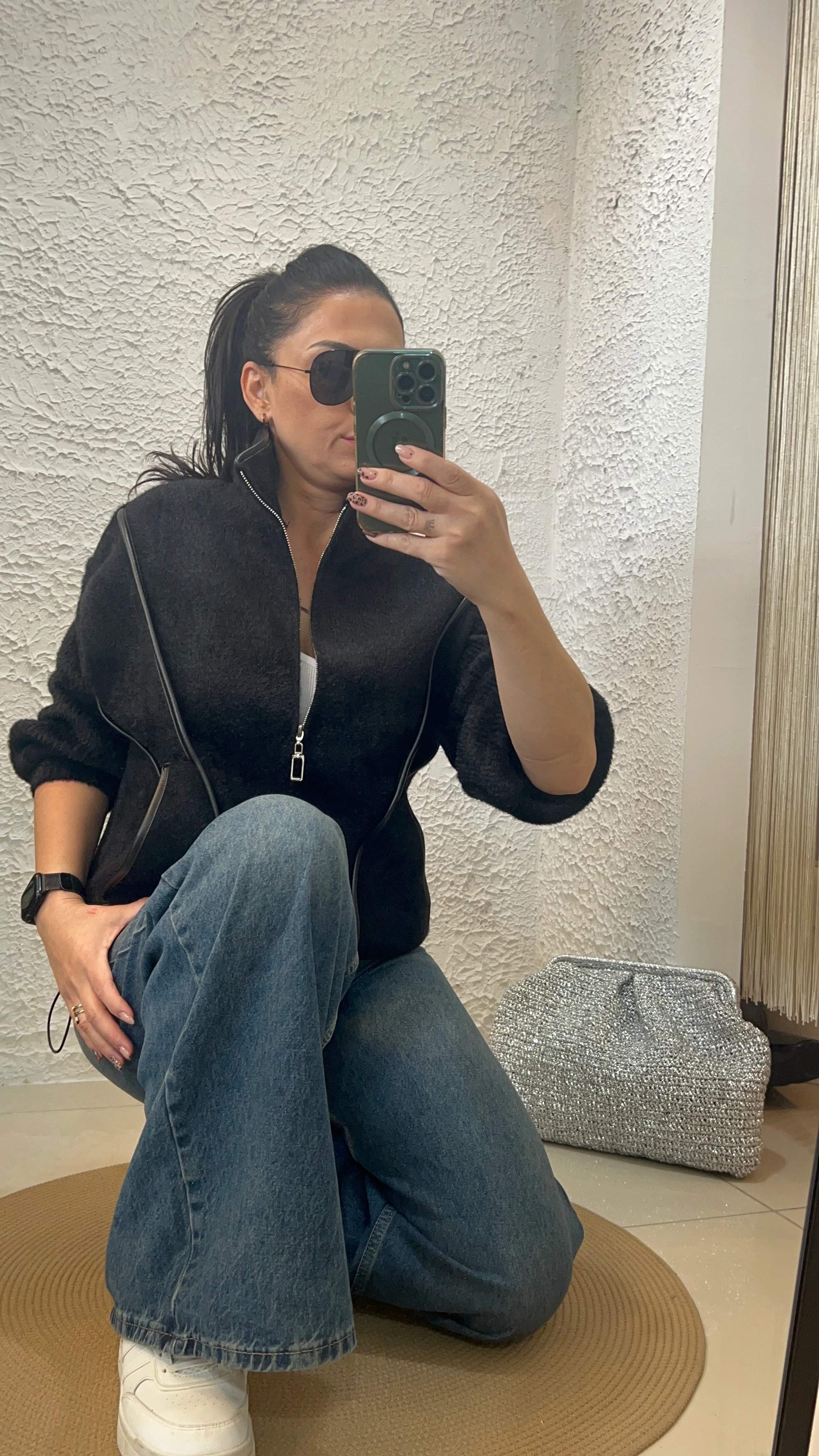 Tay Tüylü Deri Detaylı Ceket