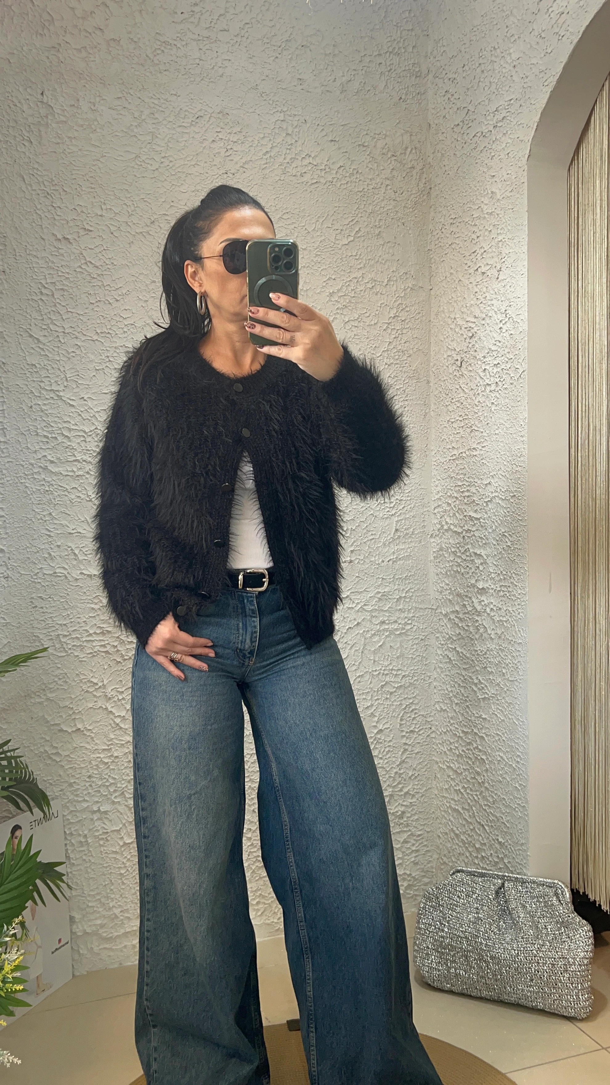 Siyah Tüylü Bomber Ceket