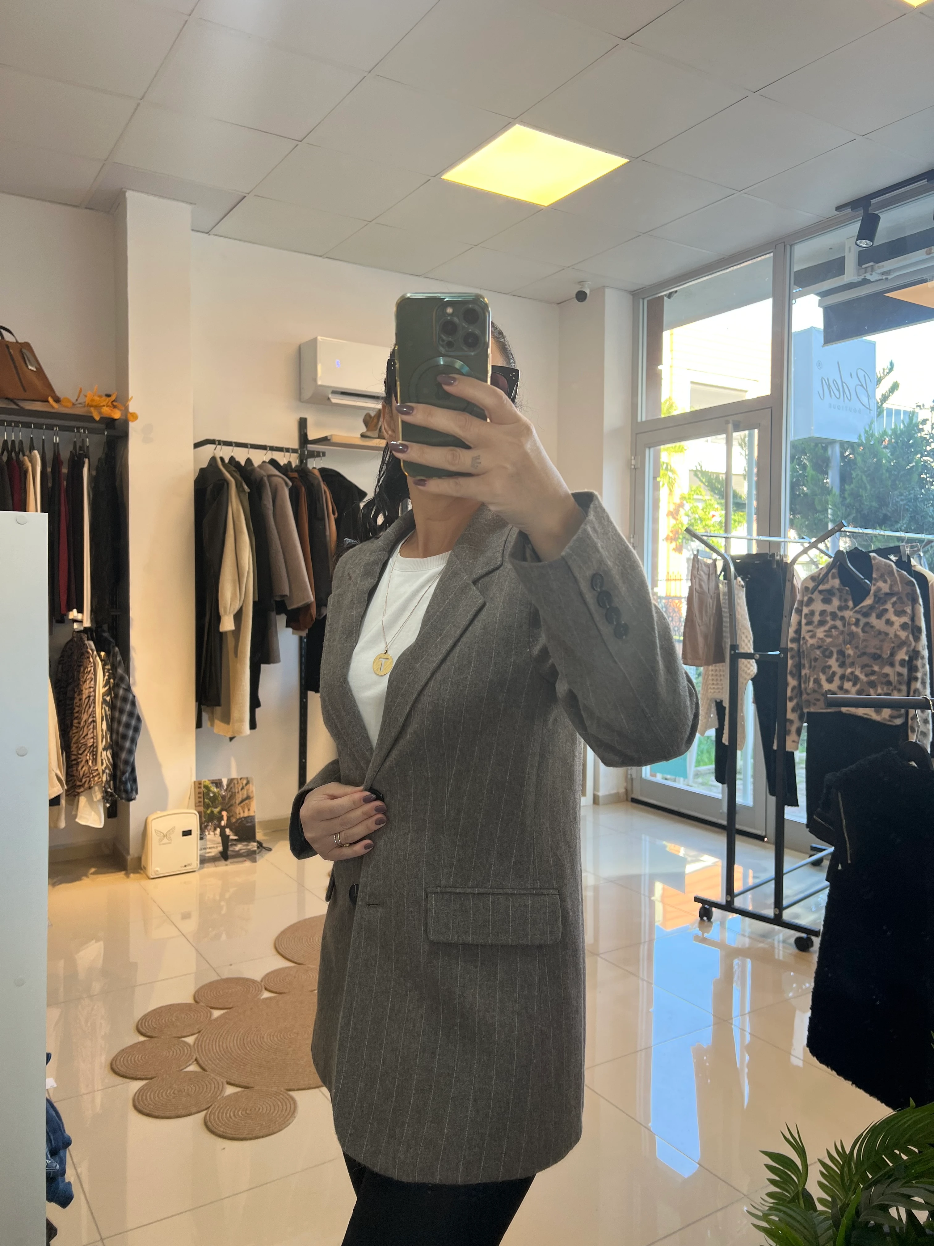 AÇIK KAHVE ÇİZGİLİ KAŞE BLAZER