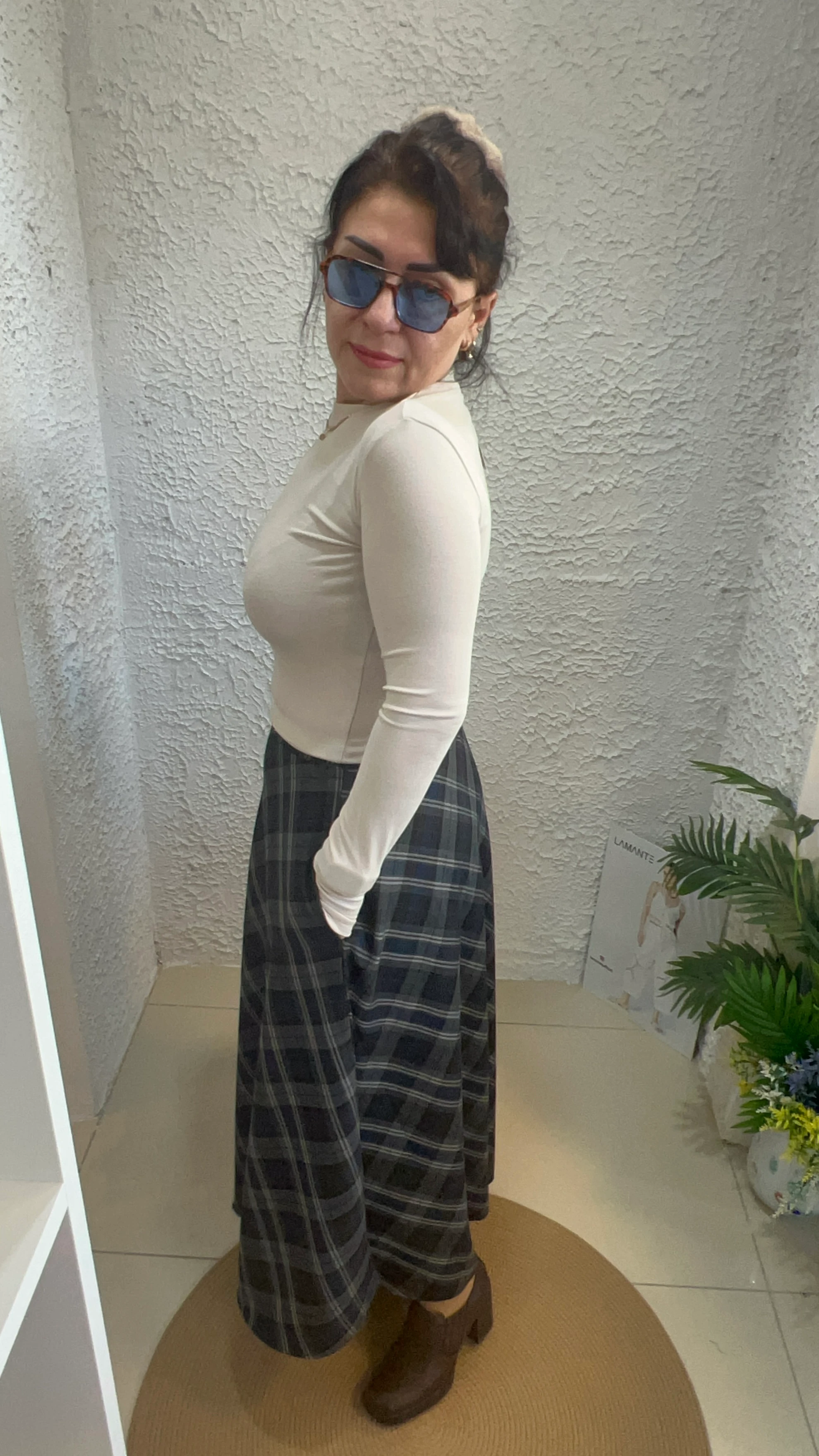 Lacivert Ekose Maxi Kloş Etek