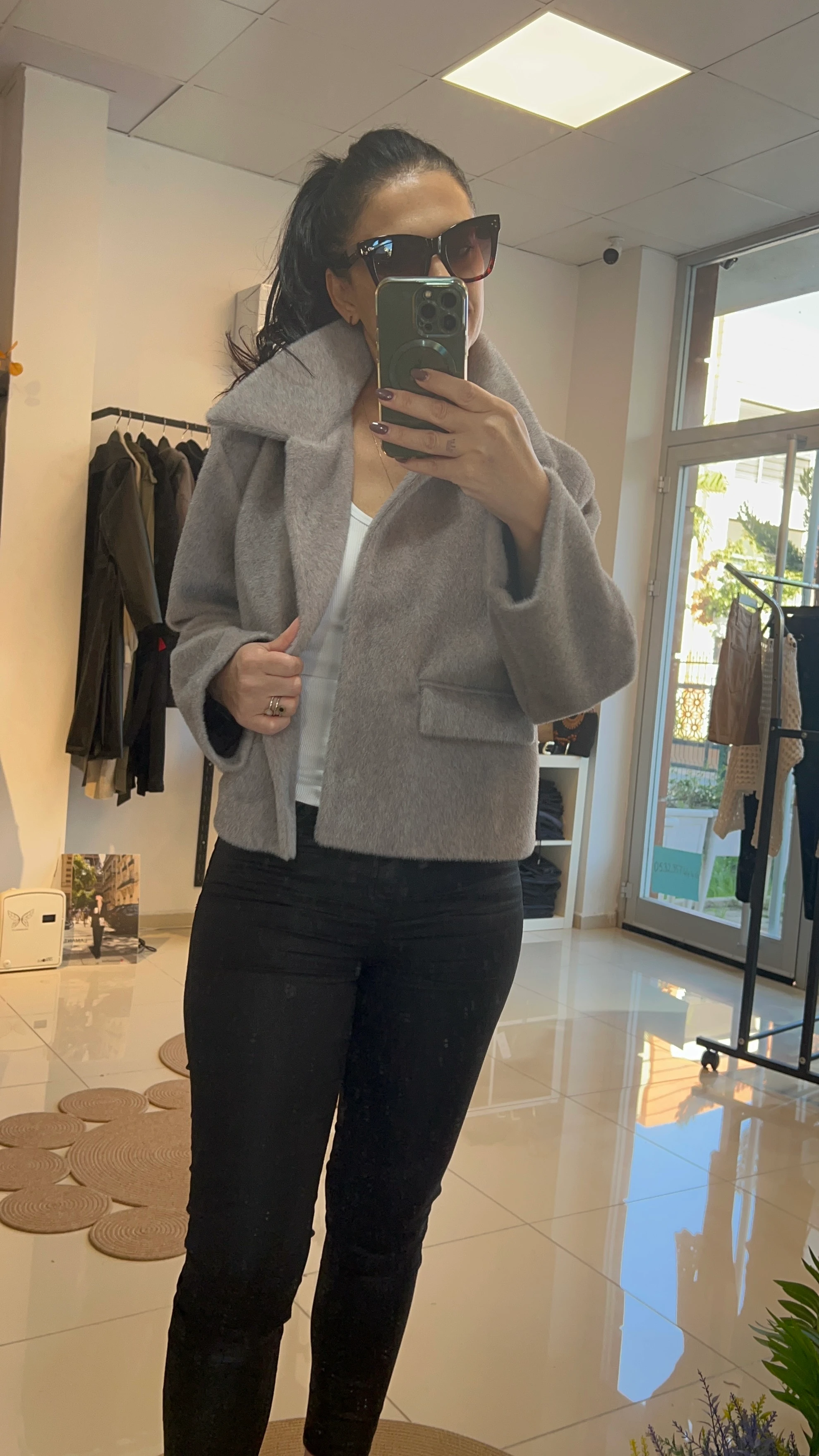 GRİ KISA KAŞE CEKET