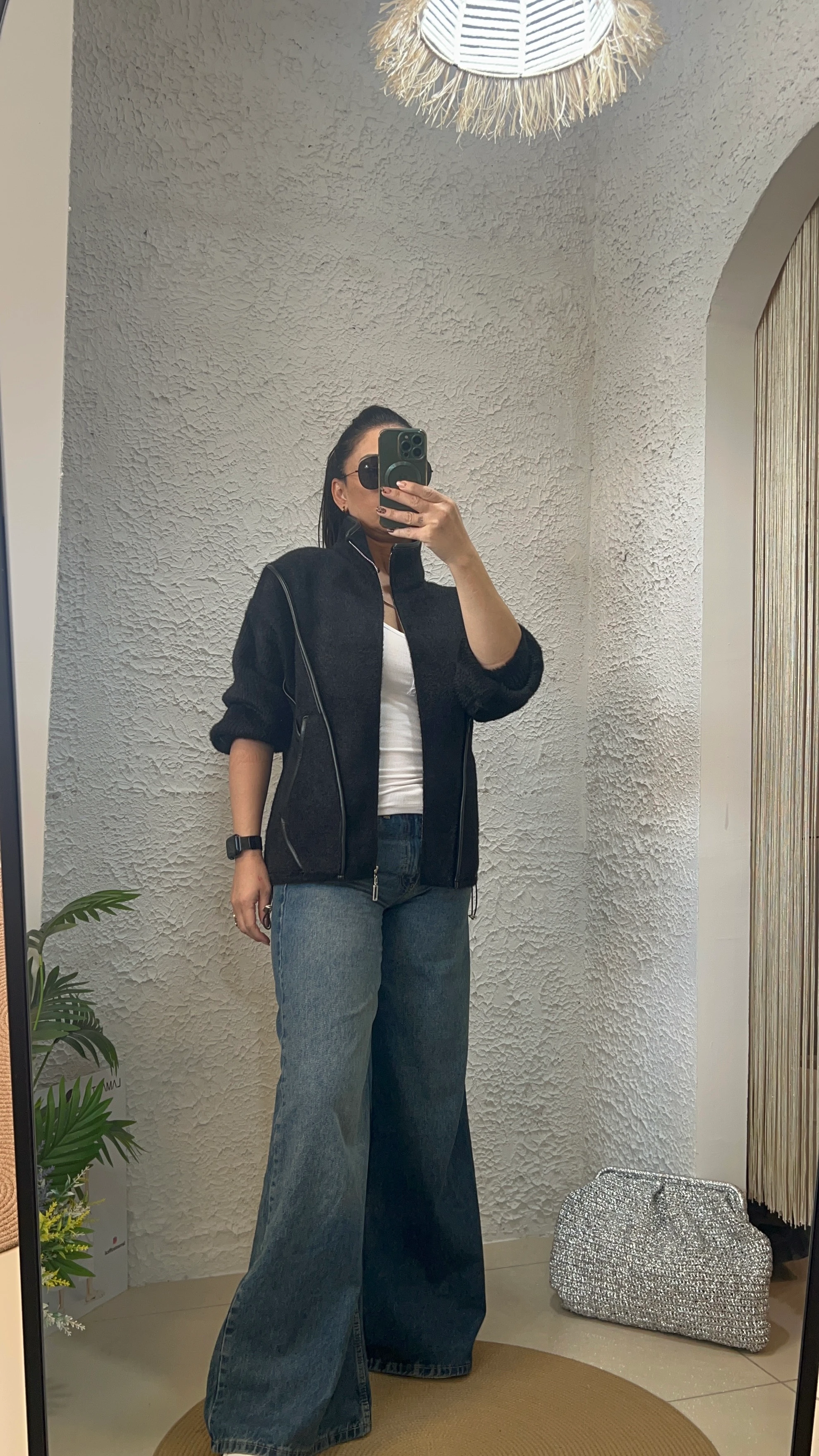 Tay Tüylü Deri Detaylı Ceket