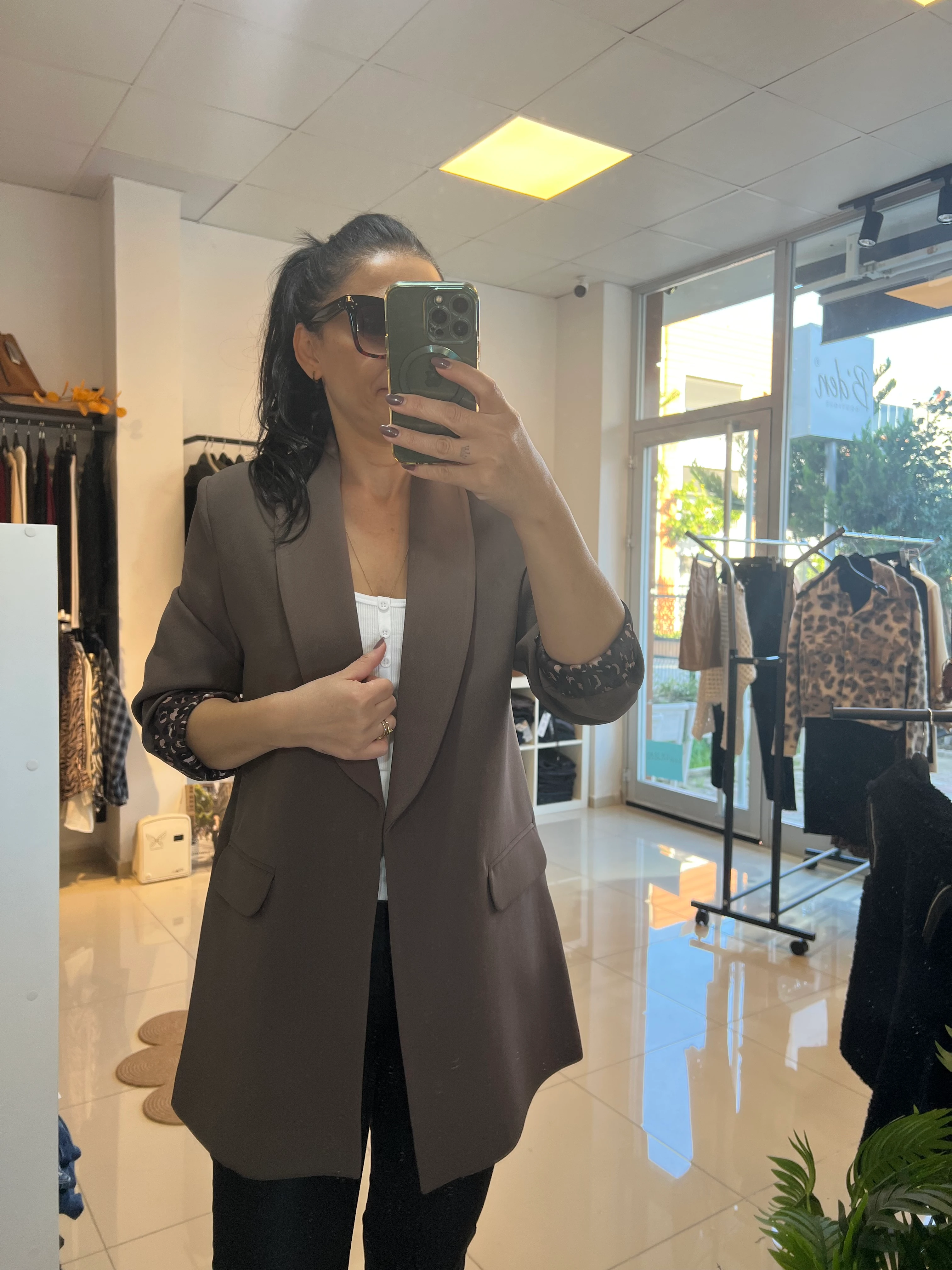 KAHVE KOLLARI LEOPARLI BLAZER