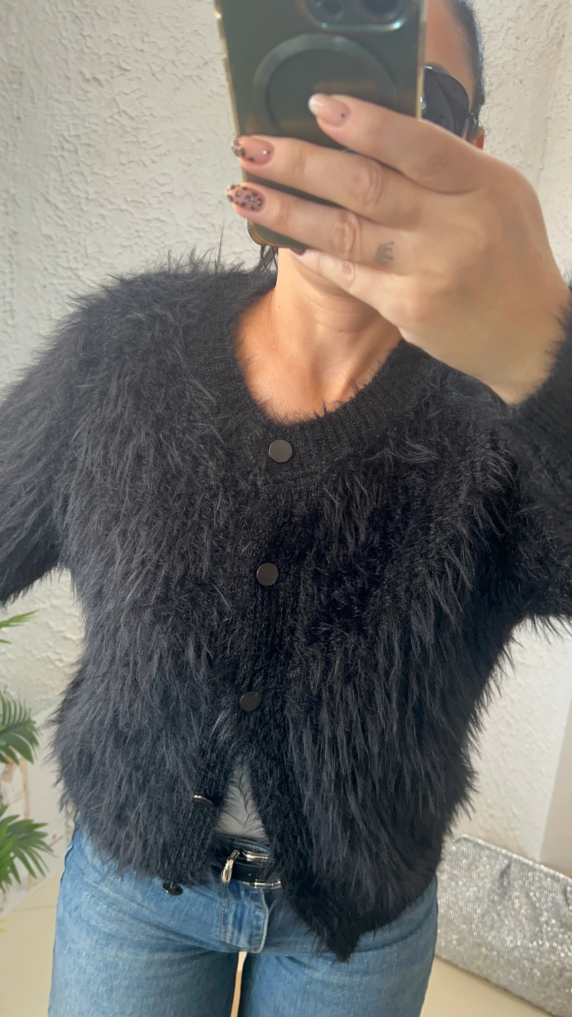 Siyah Tüylü Bomber Ceket